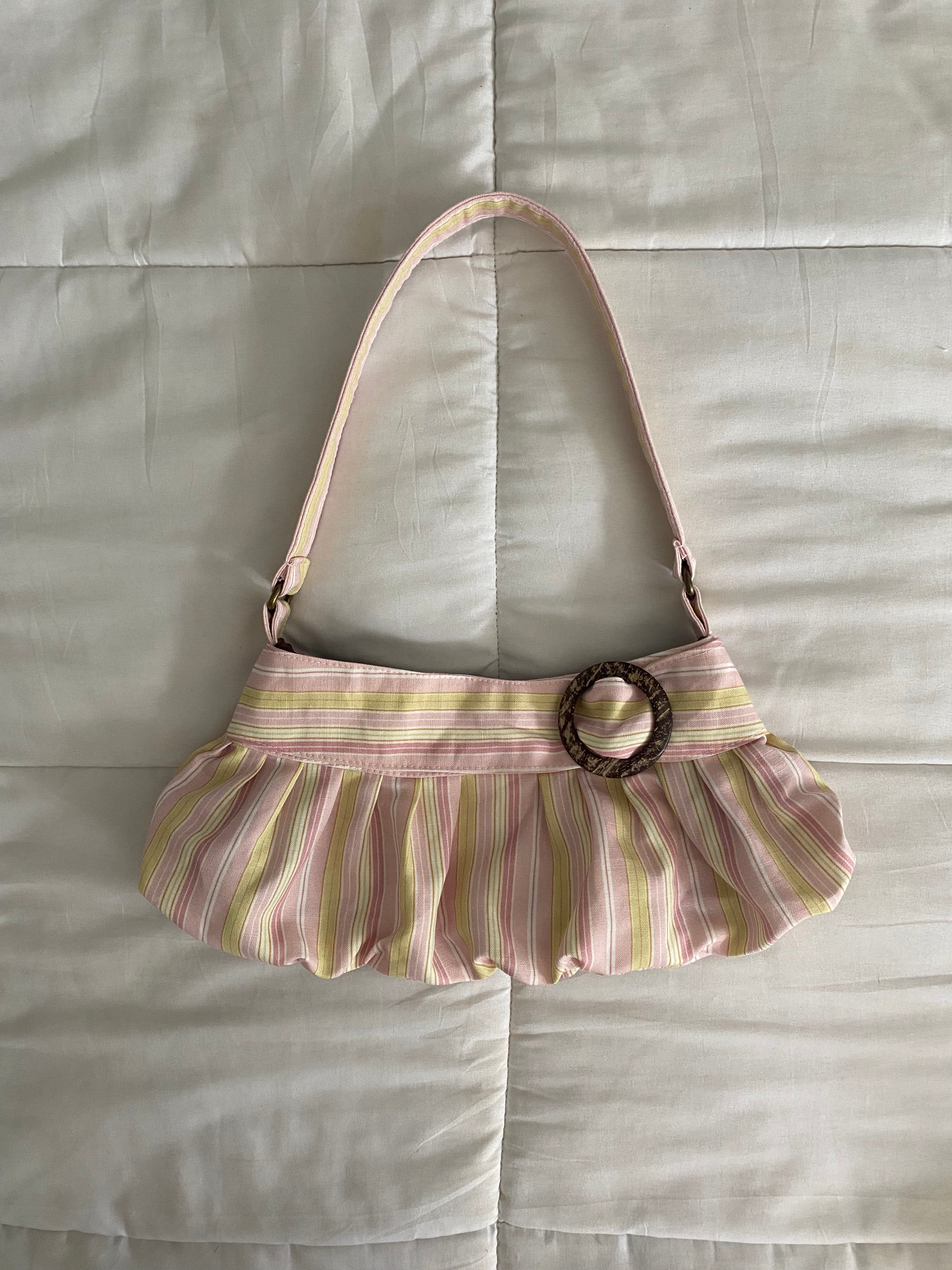 pink & yellow striped purse with buckle