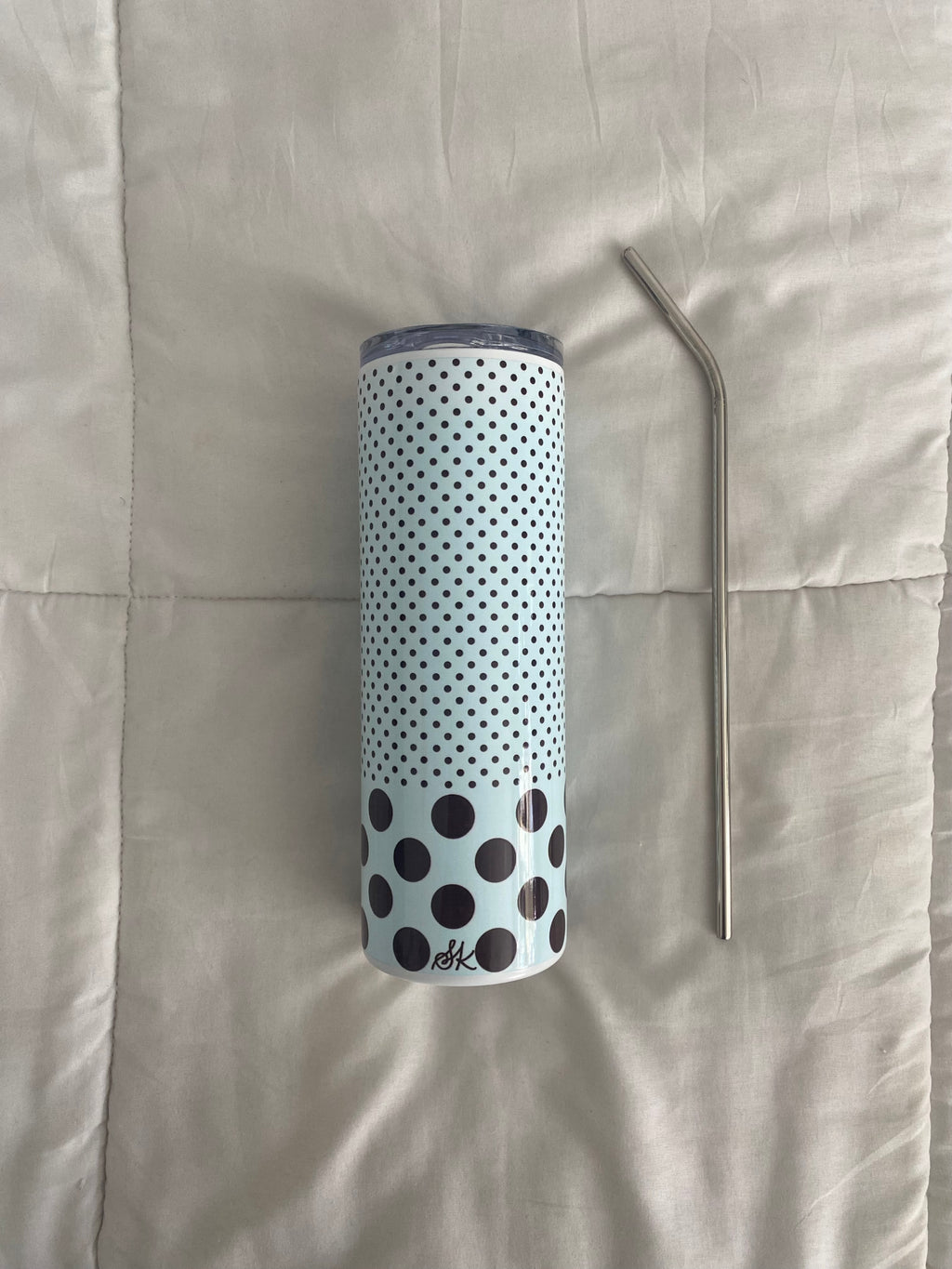 blue & brown polka dot tumbler