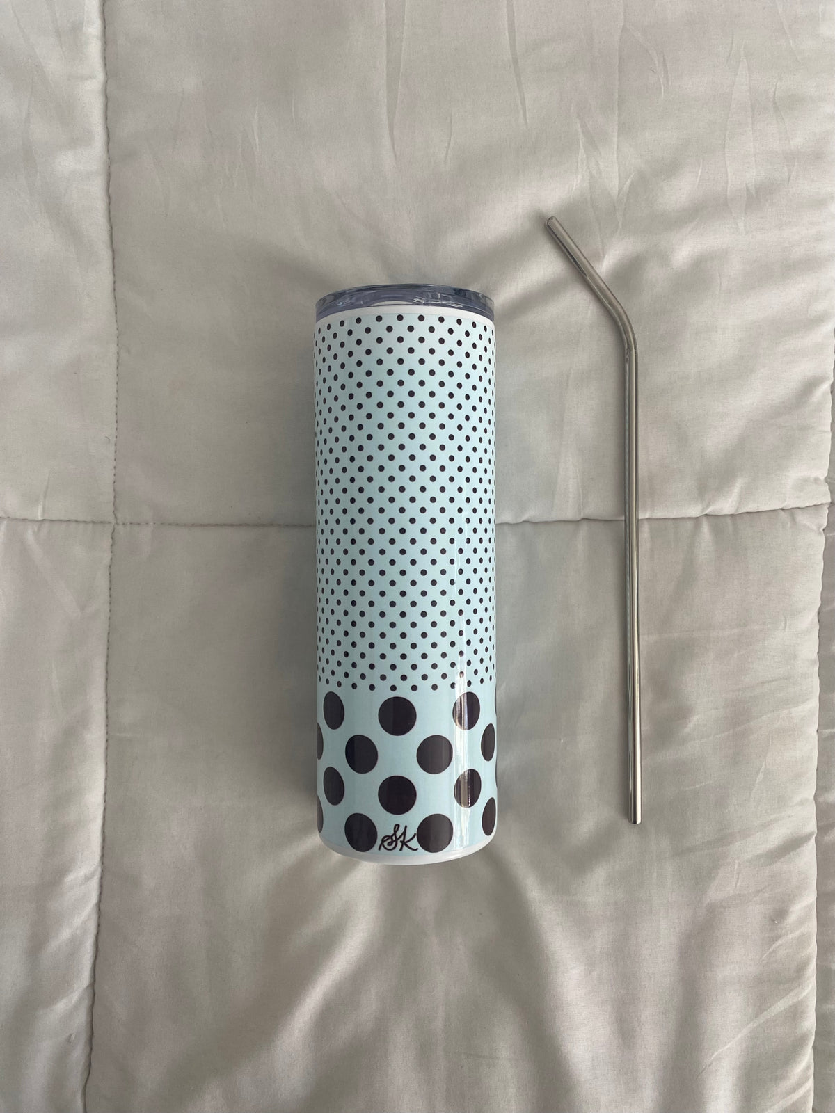 blue & brown polka dot tumbler