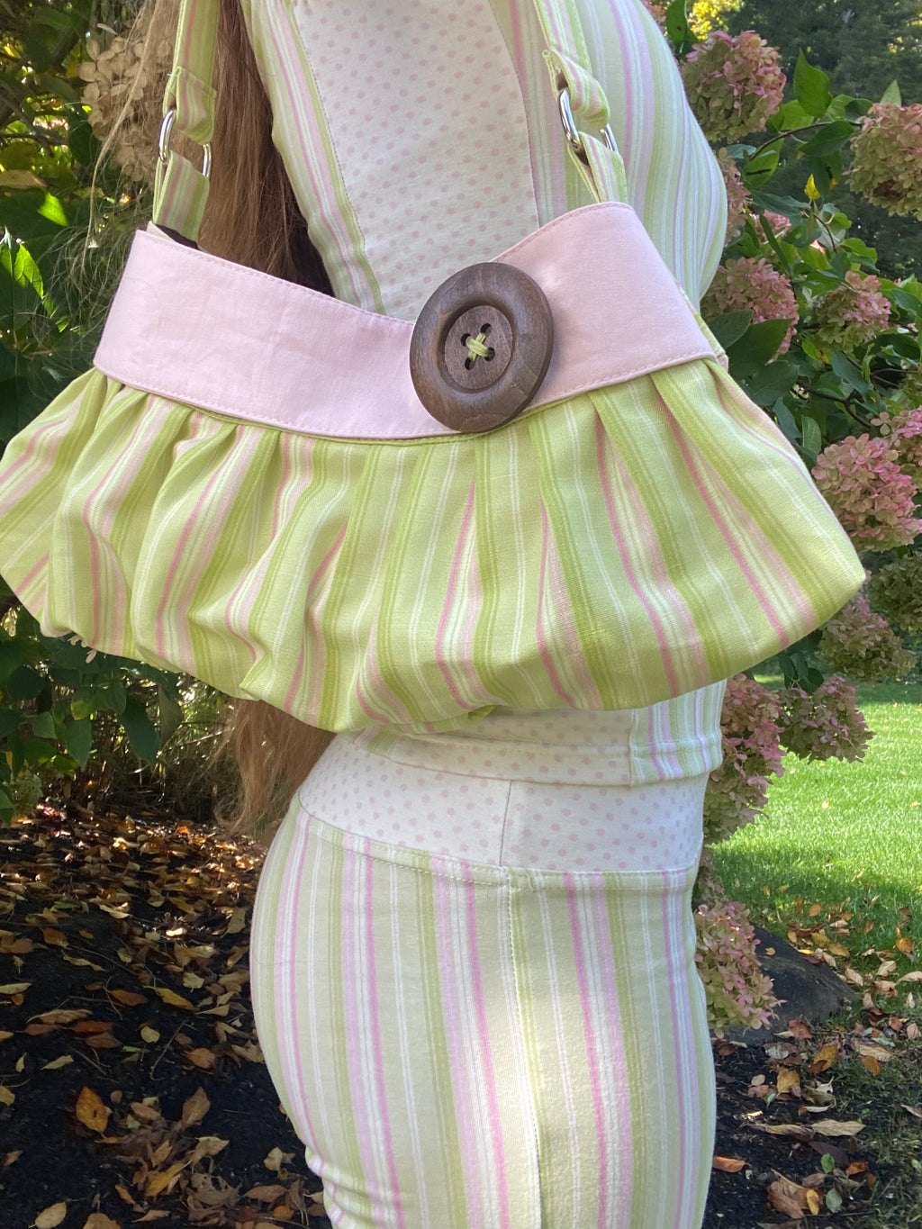 green & pink striped/polka dot top