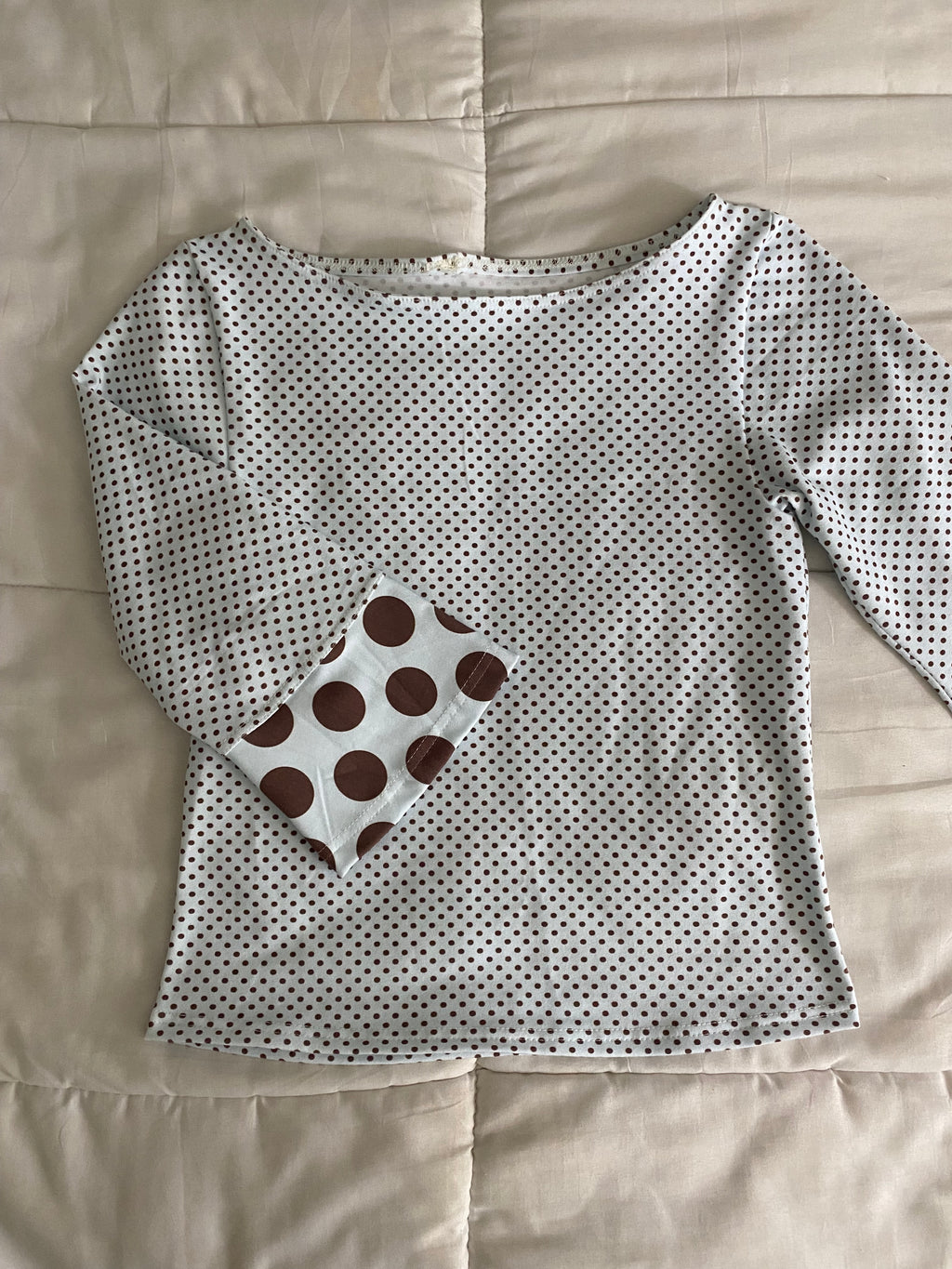 blue & brown polka dot long sleeve top