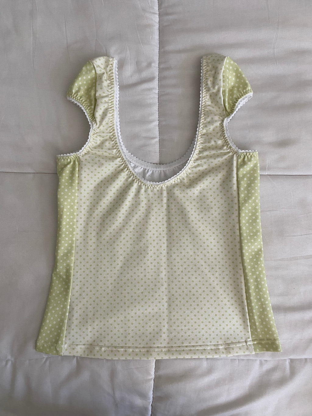 green & cream silver button top