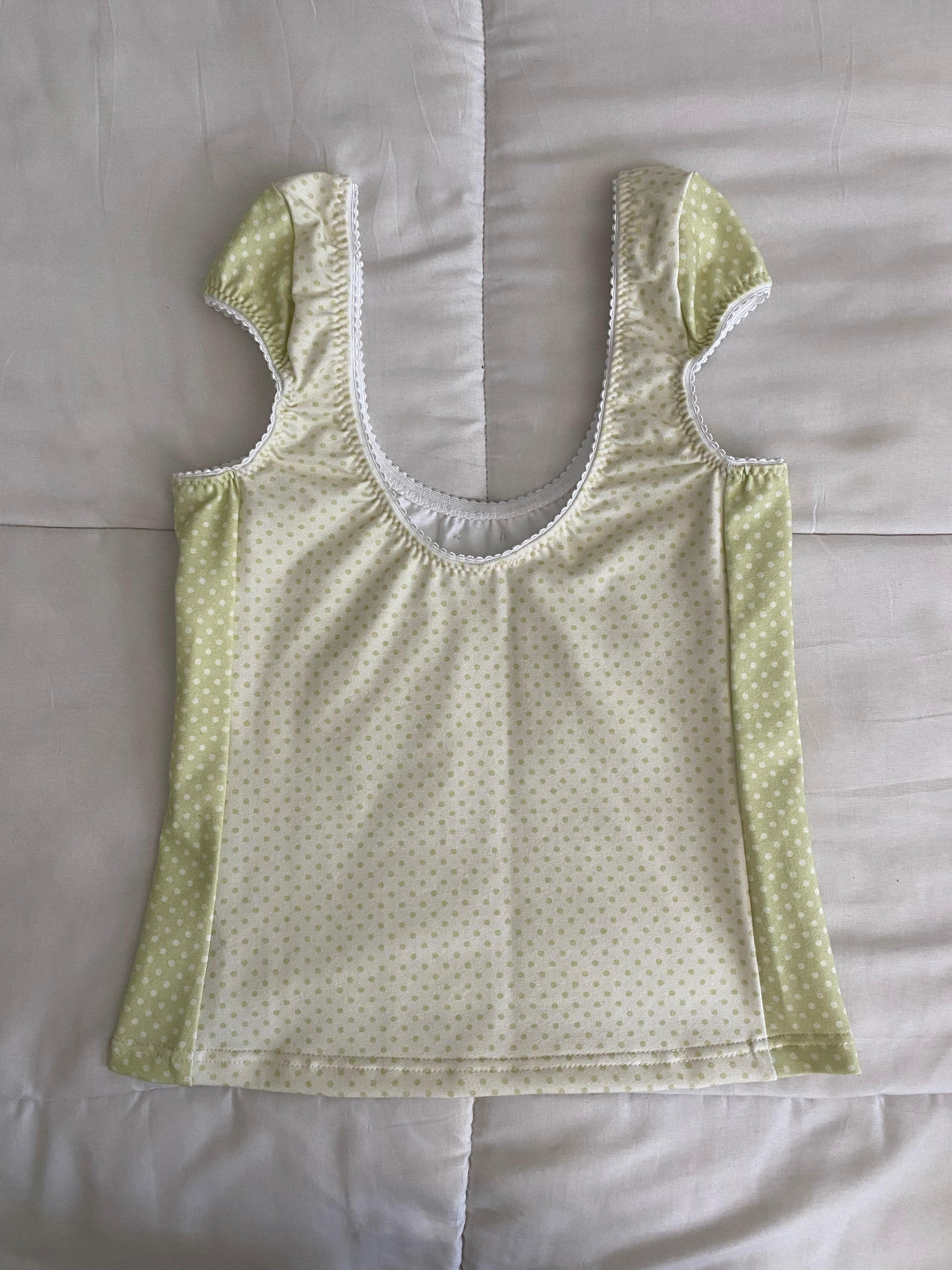 green & cream silver button top