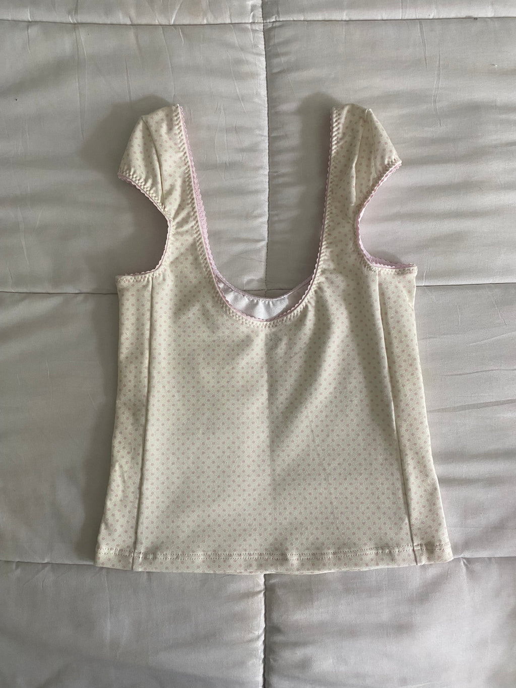 tiny pink & cream polka dot top