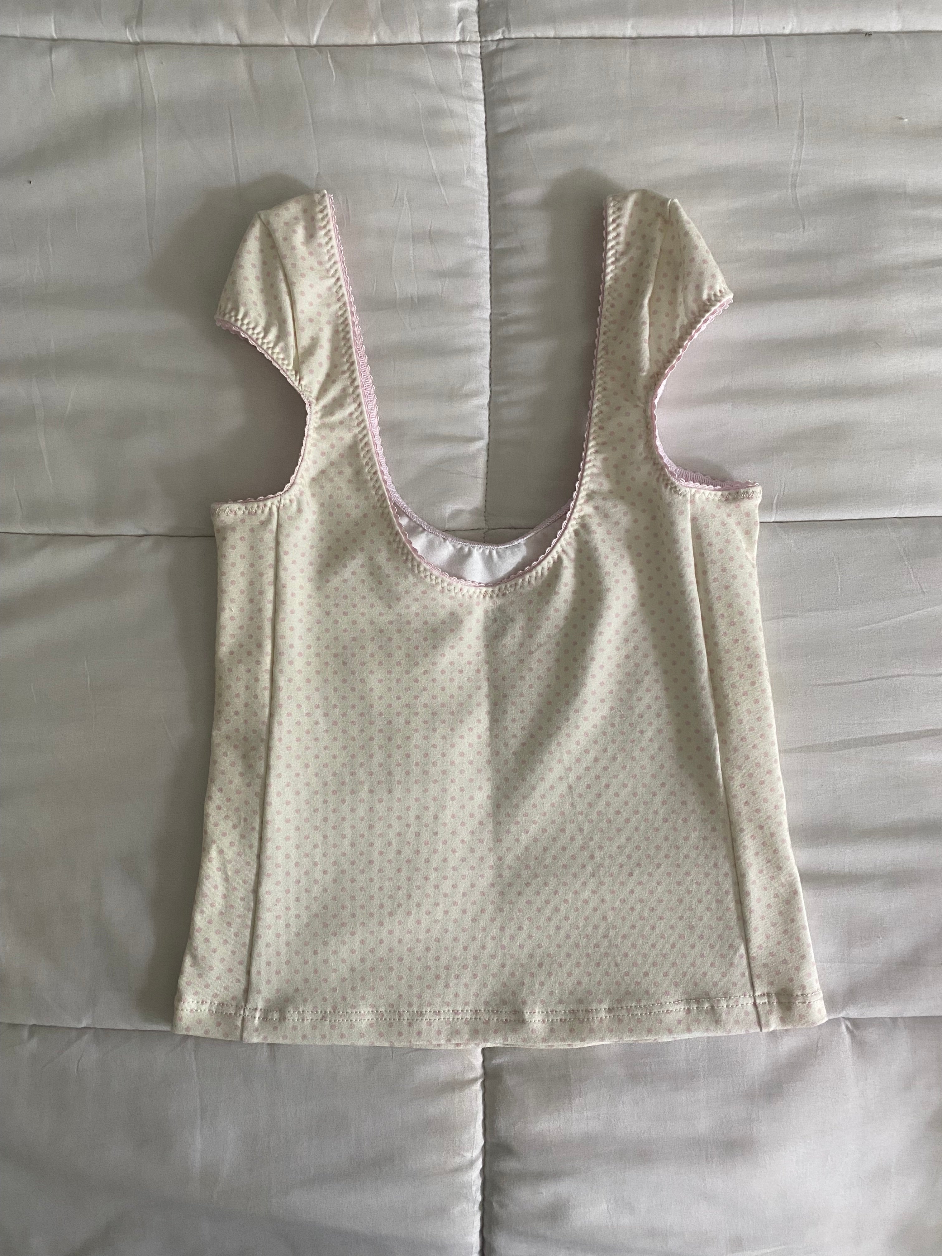 tiny pink & cream polka dot top