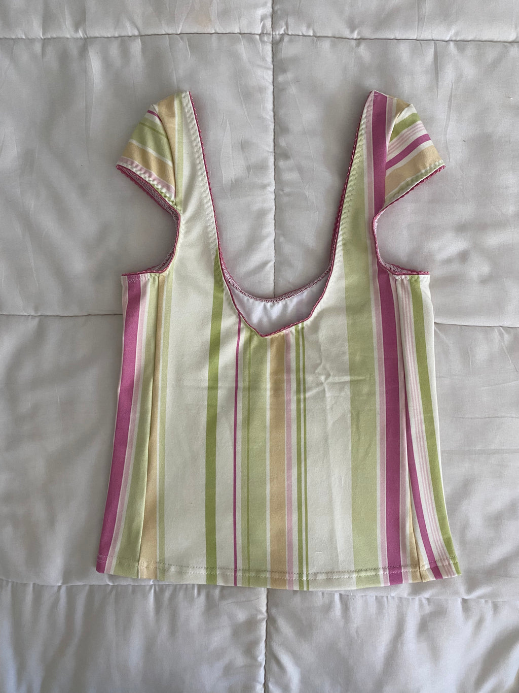 yellow/green/pink striped top