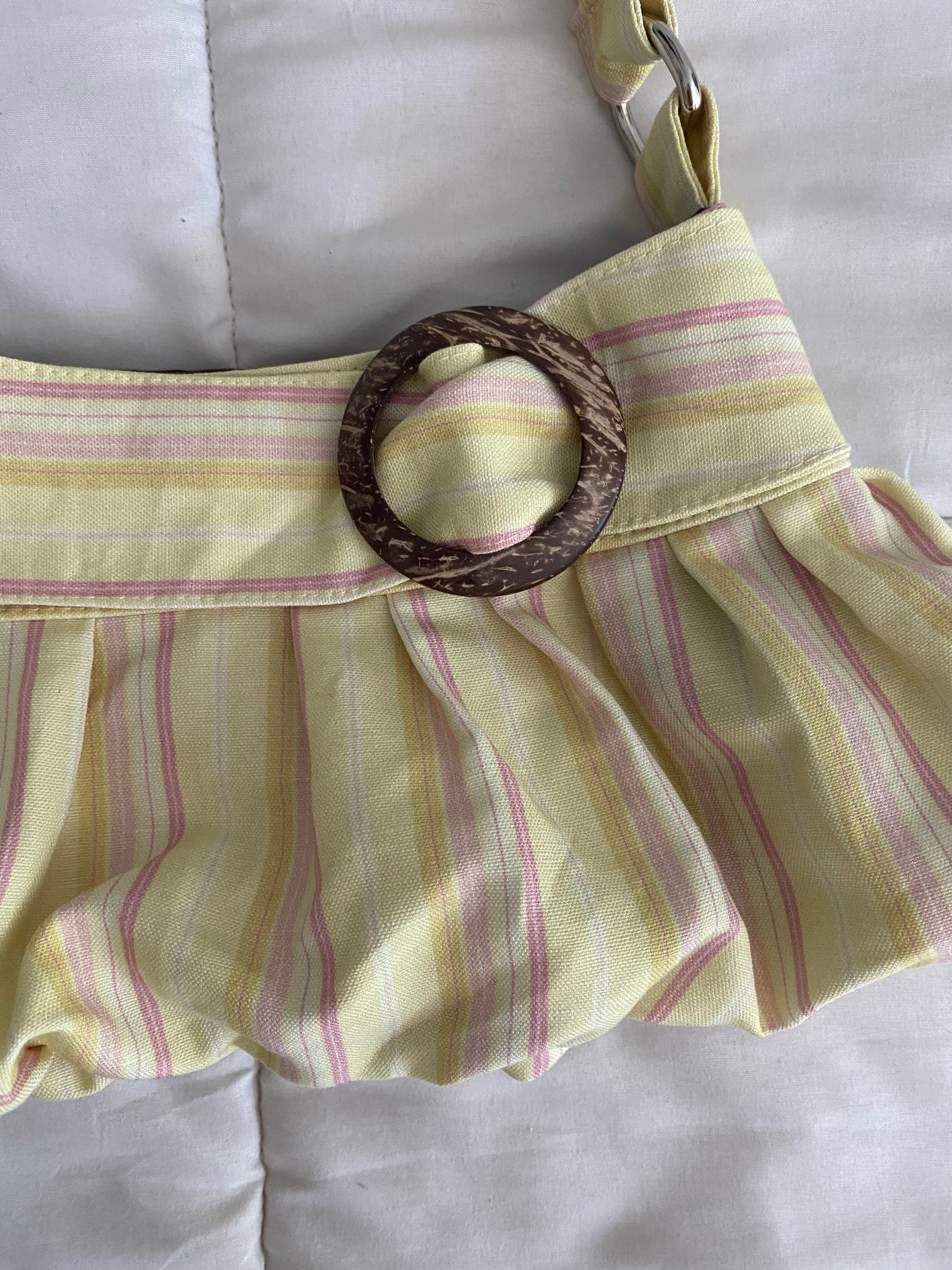 yellow & pink striped purse with buckle