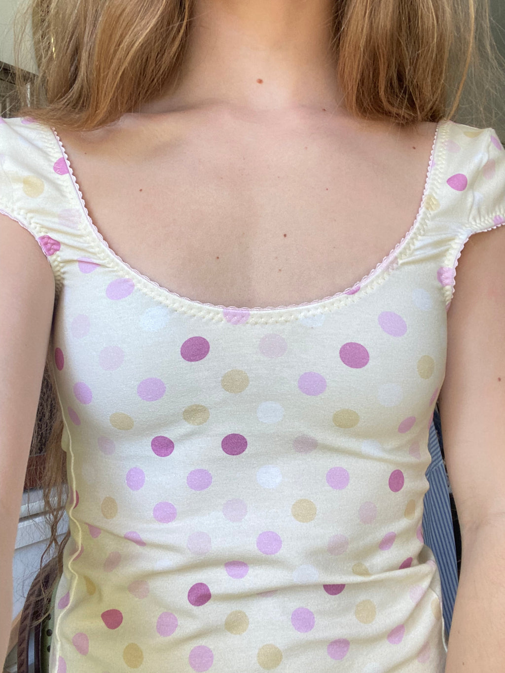 large polka dot top in yellow