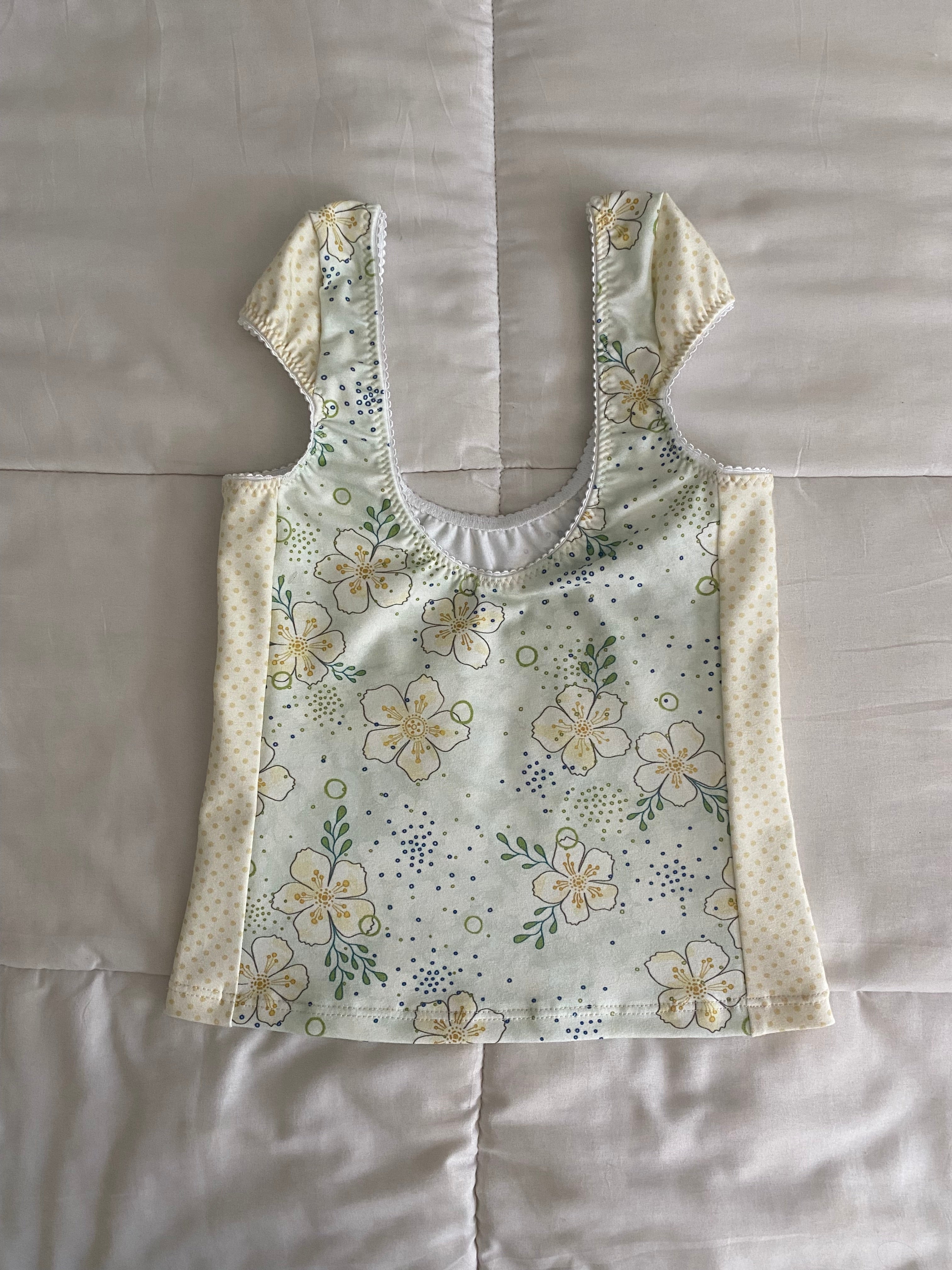 blue & yellow floral/polka dot top