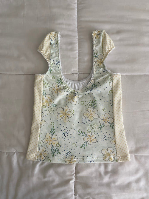 blue & yellow floral/polka dot top
