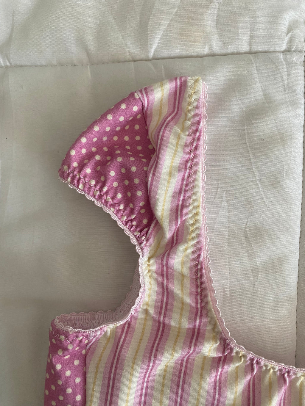 yellow & dark pink stripe/polka dot top