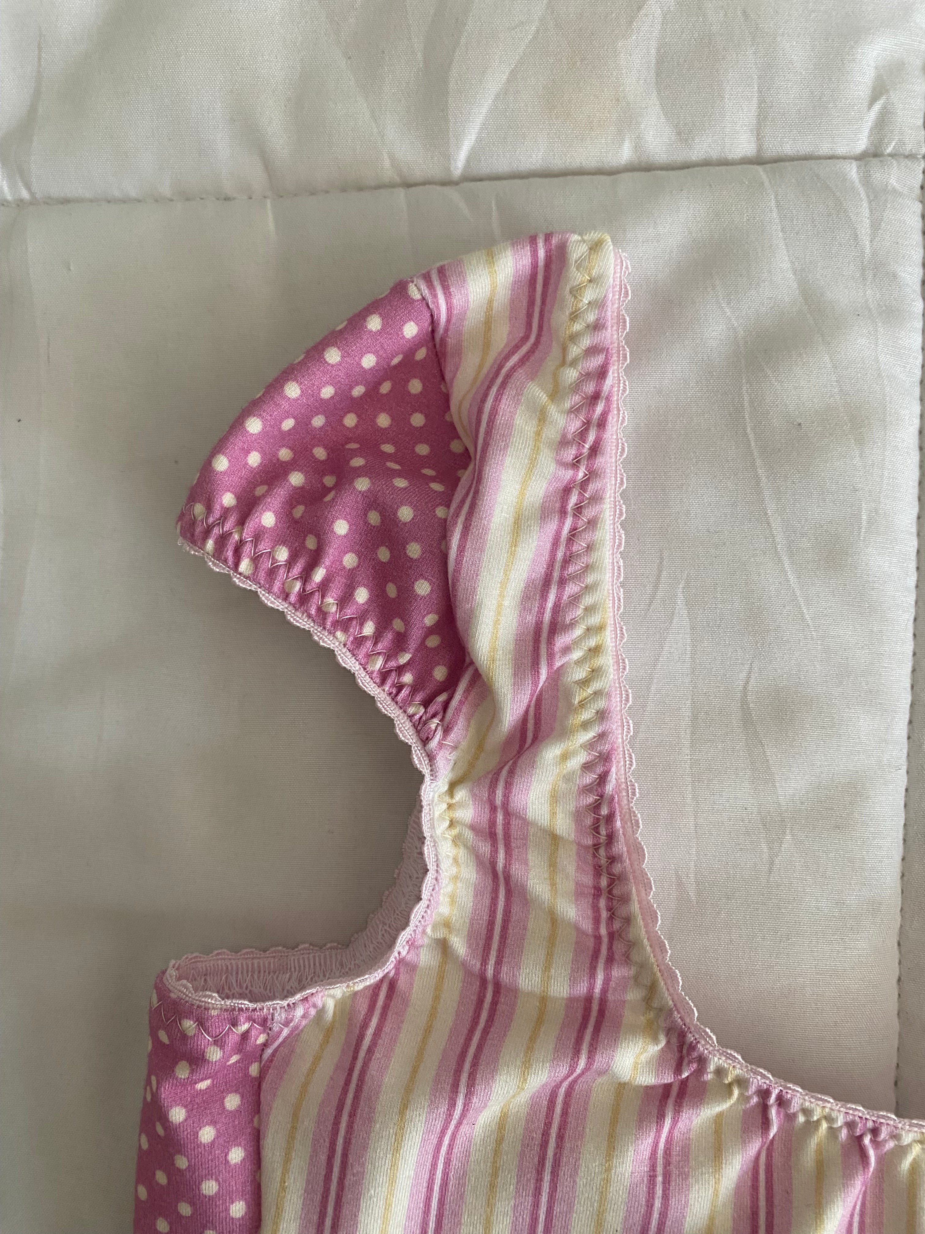 yellow & dark pink stripe/polka dot top