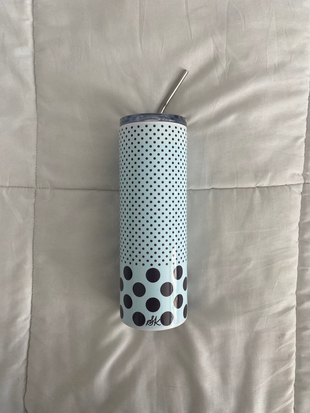 blue & brown polka dot tumbler