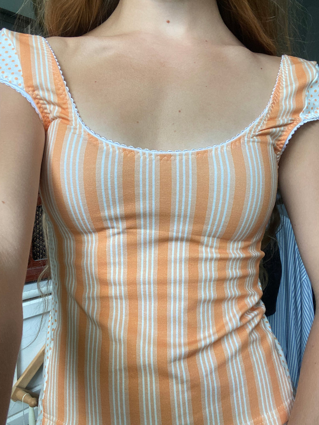 orange striped/polka dot top
