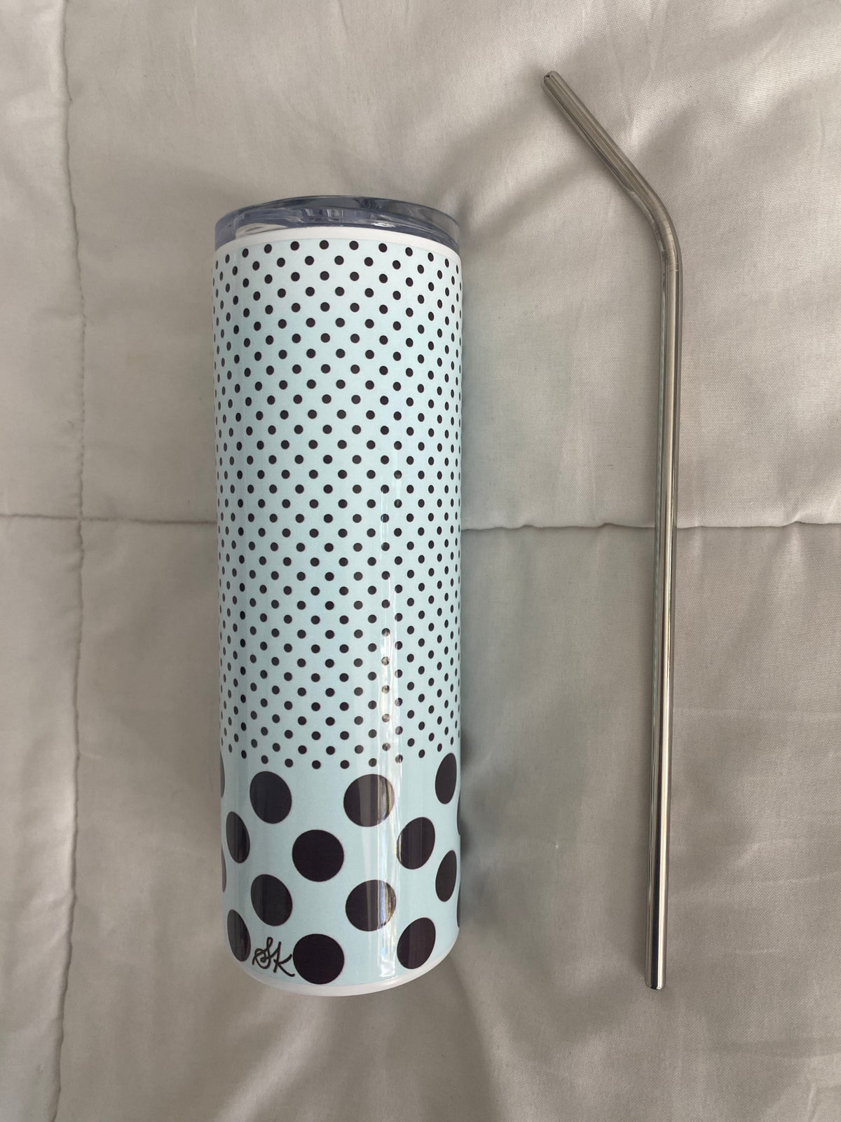 blue & brown polka dot tumbler