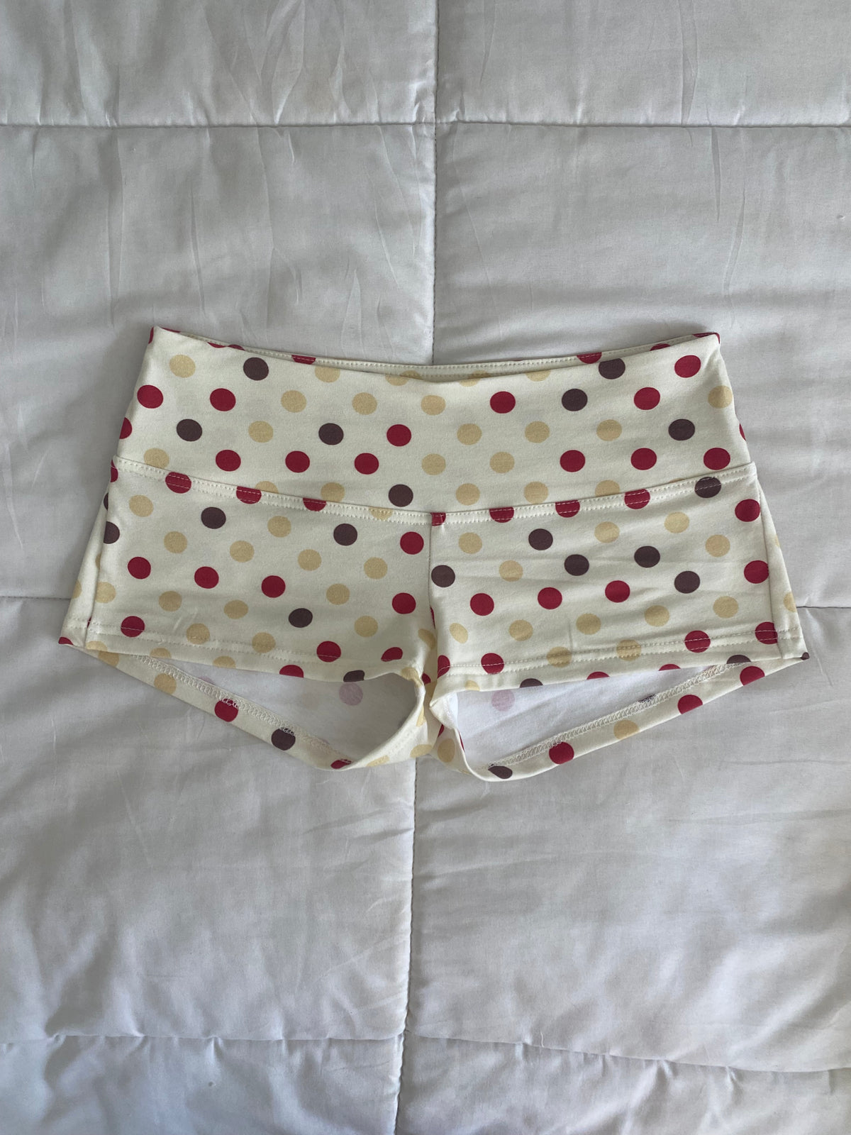 red & brown polka dot shorts