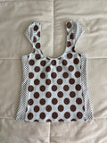large blue & brown polka dot top