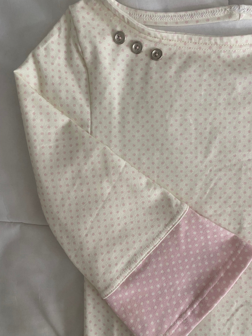 pink & cream silver button long sleeve top
