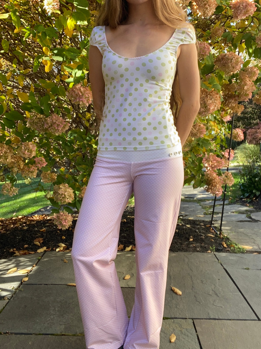 pink & cream silver button pants
