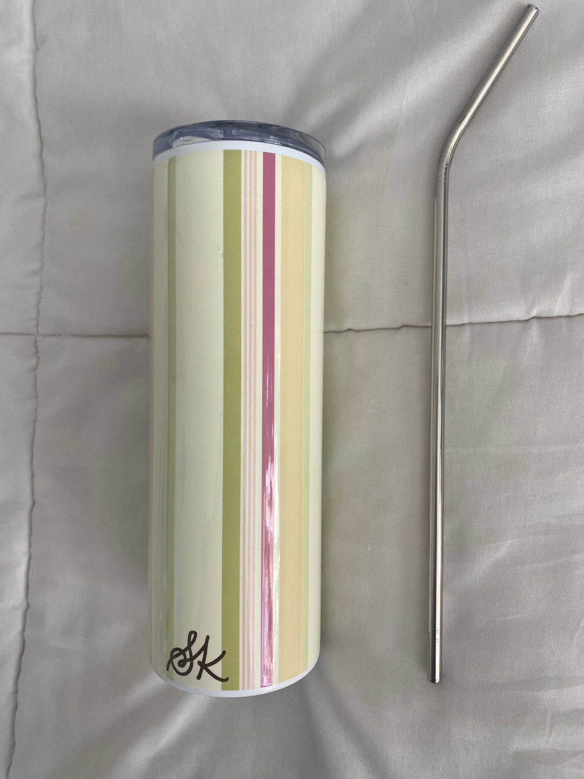 yellow/green/pink striped tumbler