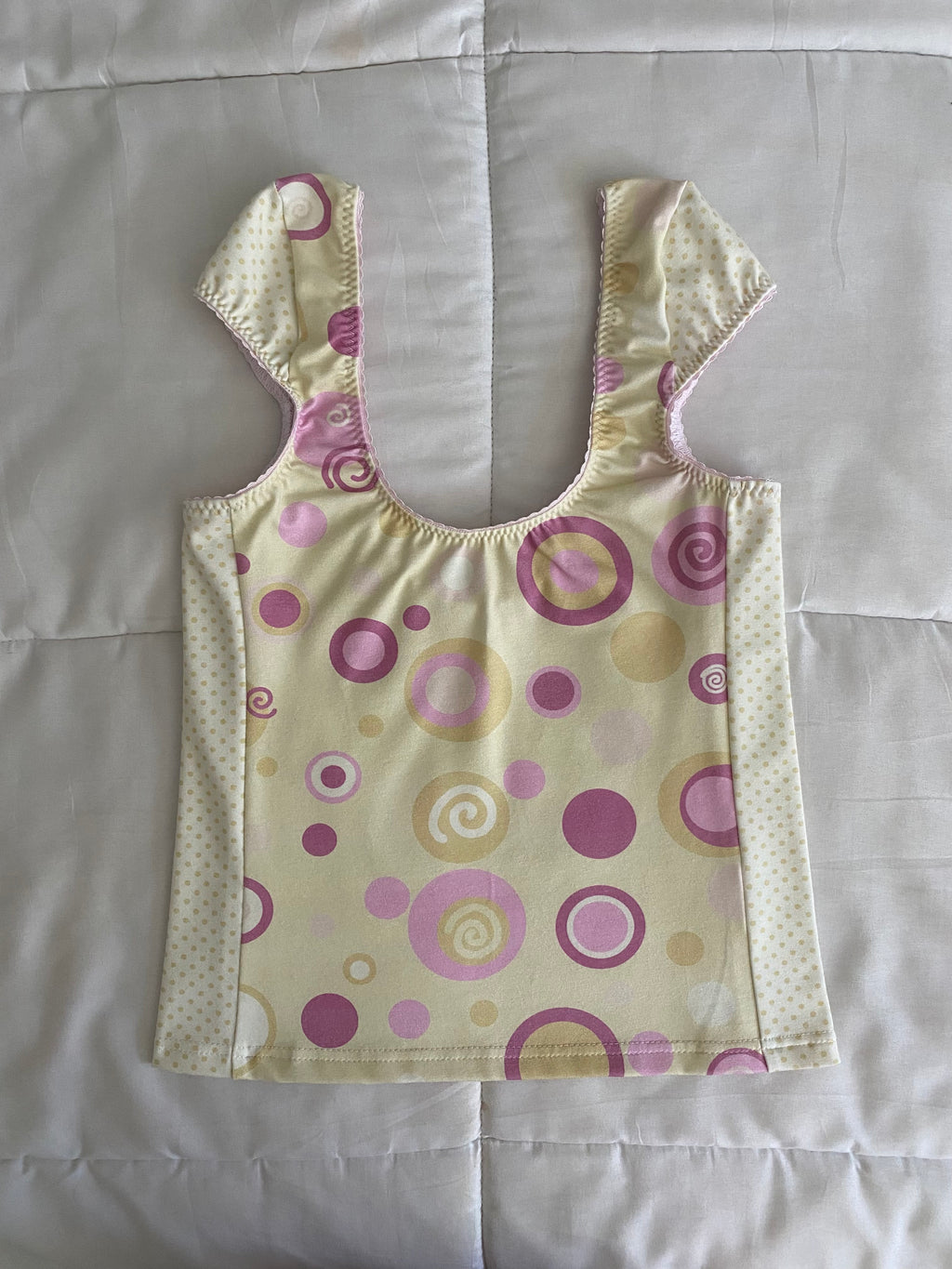 pink & yellow swirl/polka dot top
