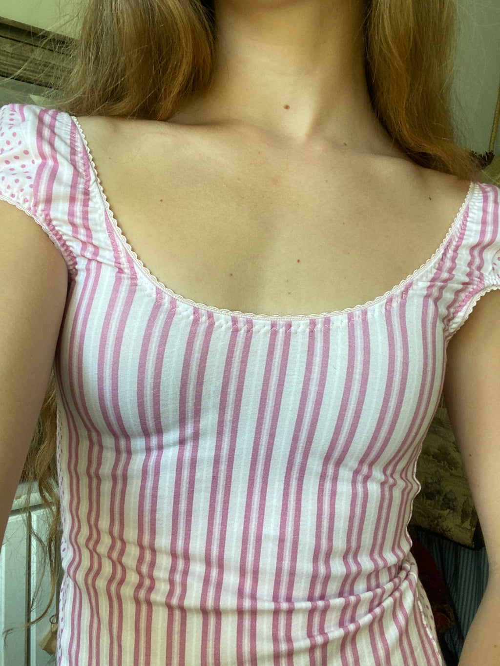 light pink & dark pink stripe/polka dot top