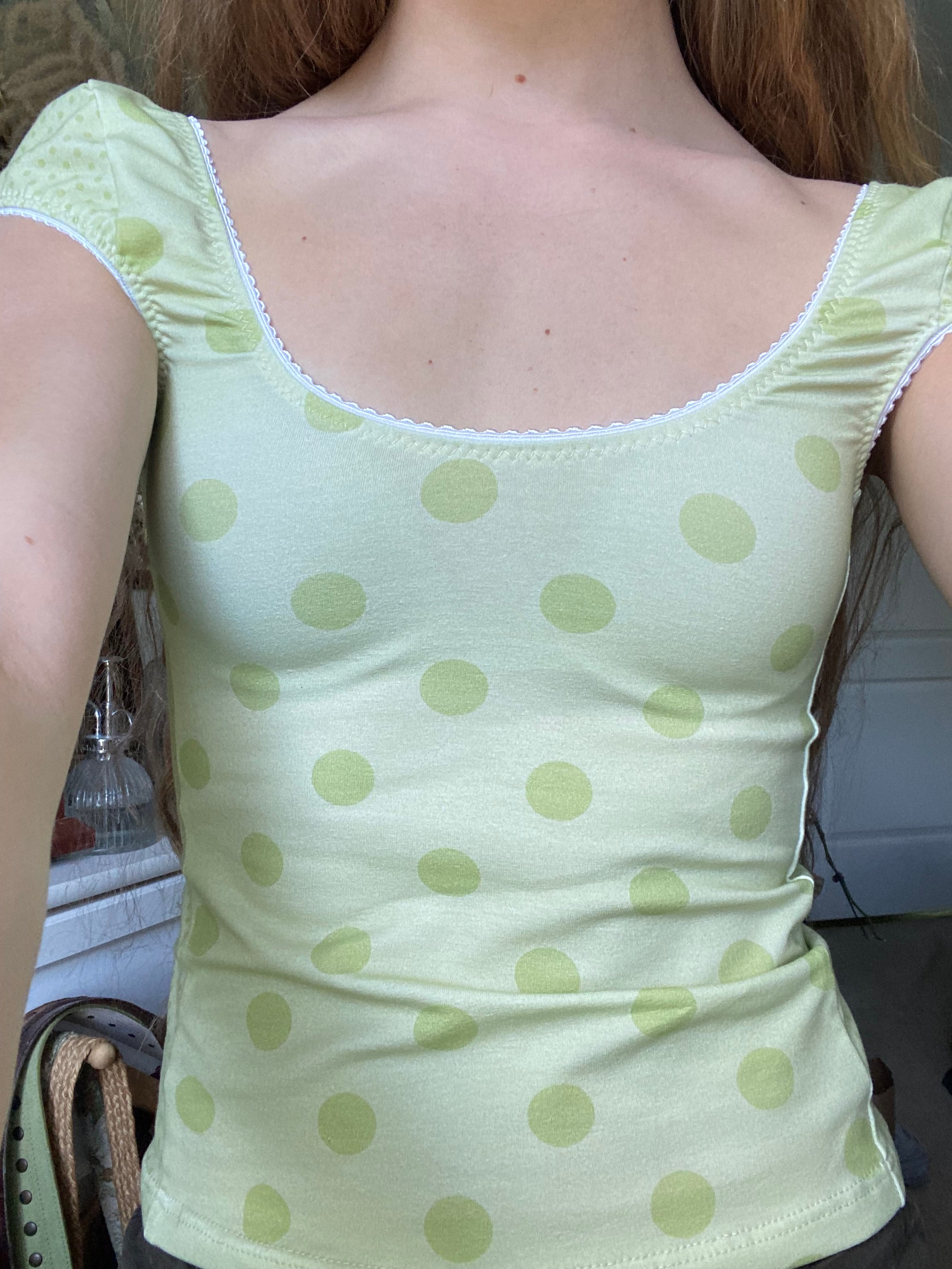 green polka dot top