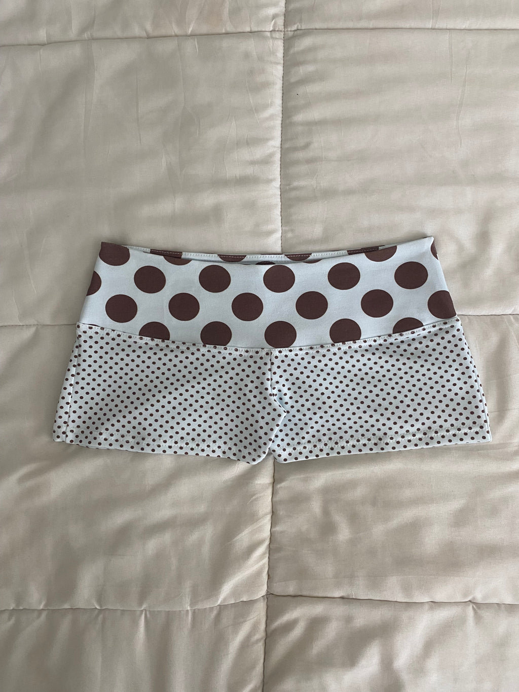 blue & brown polka dot shorts