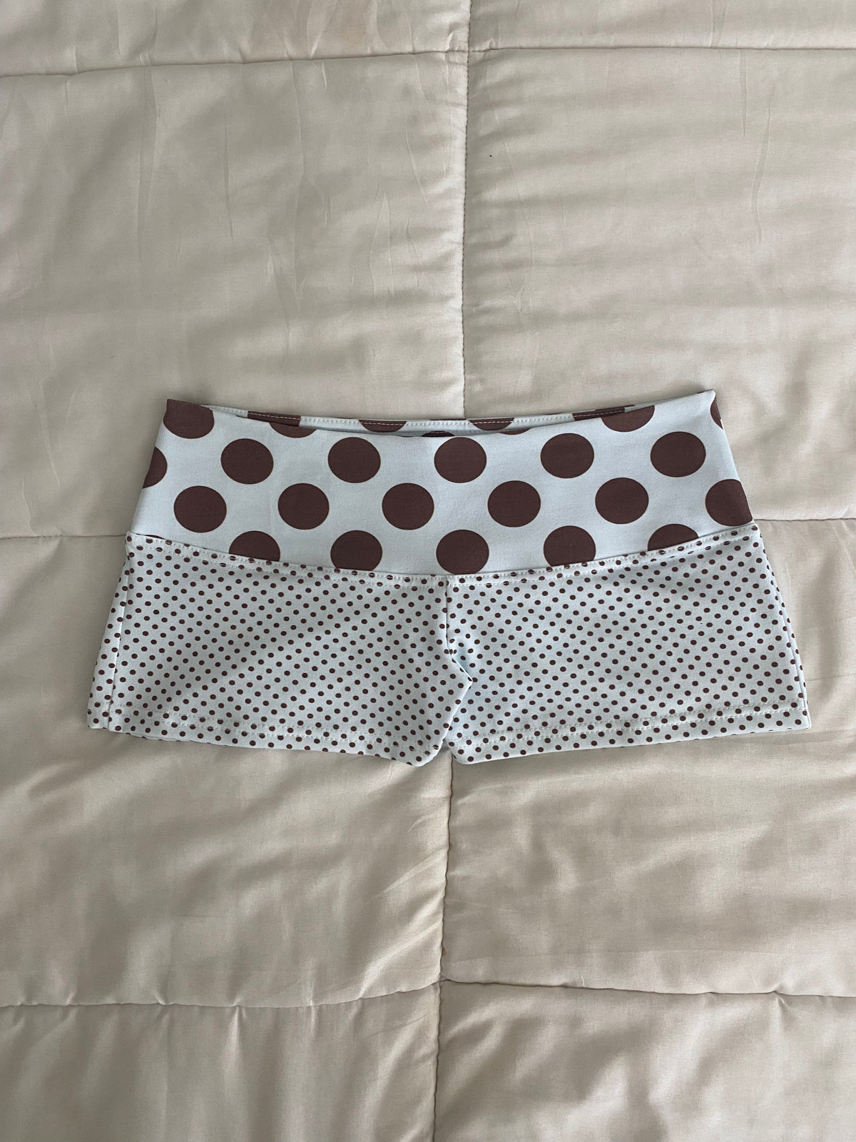 blue & brown polka dot shorts