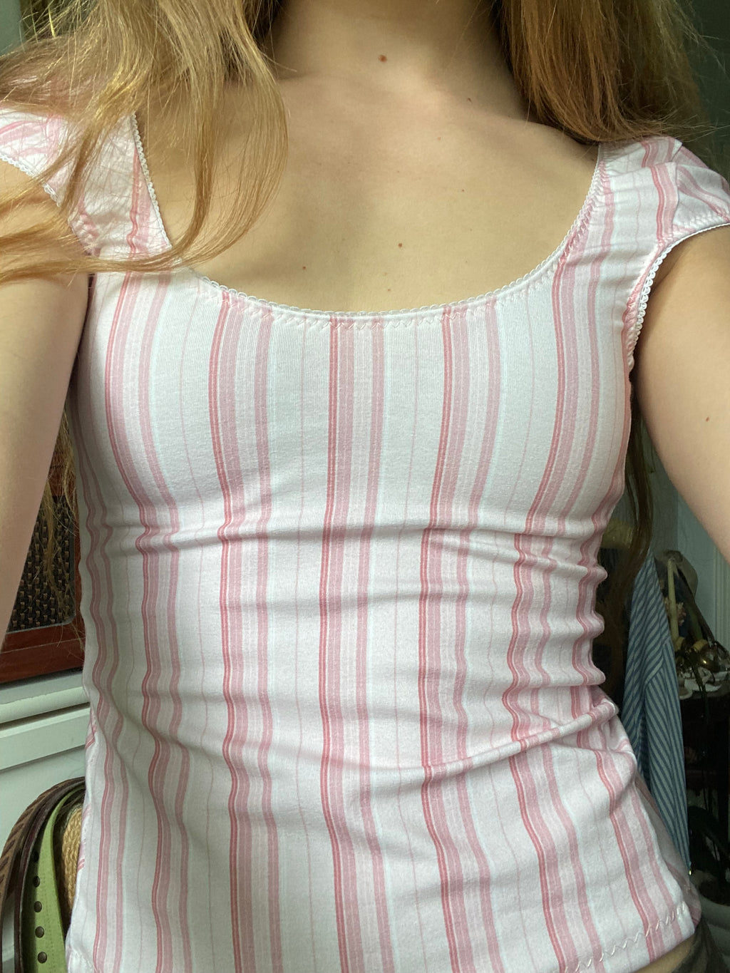 pink & white striped top
