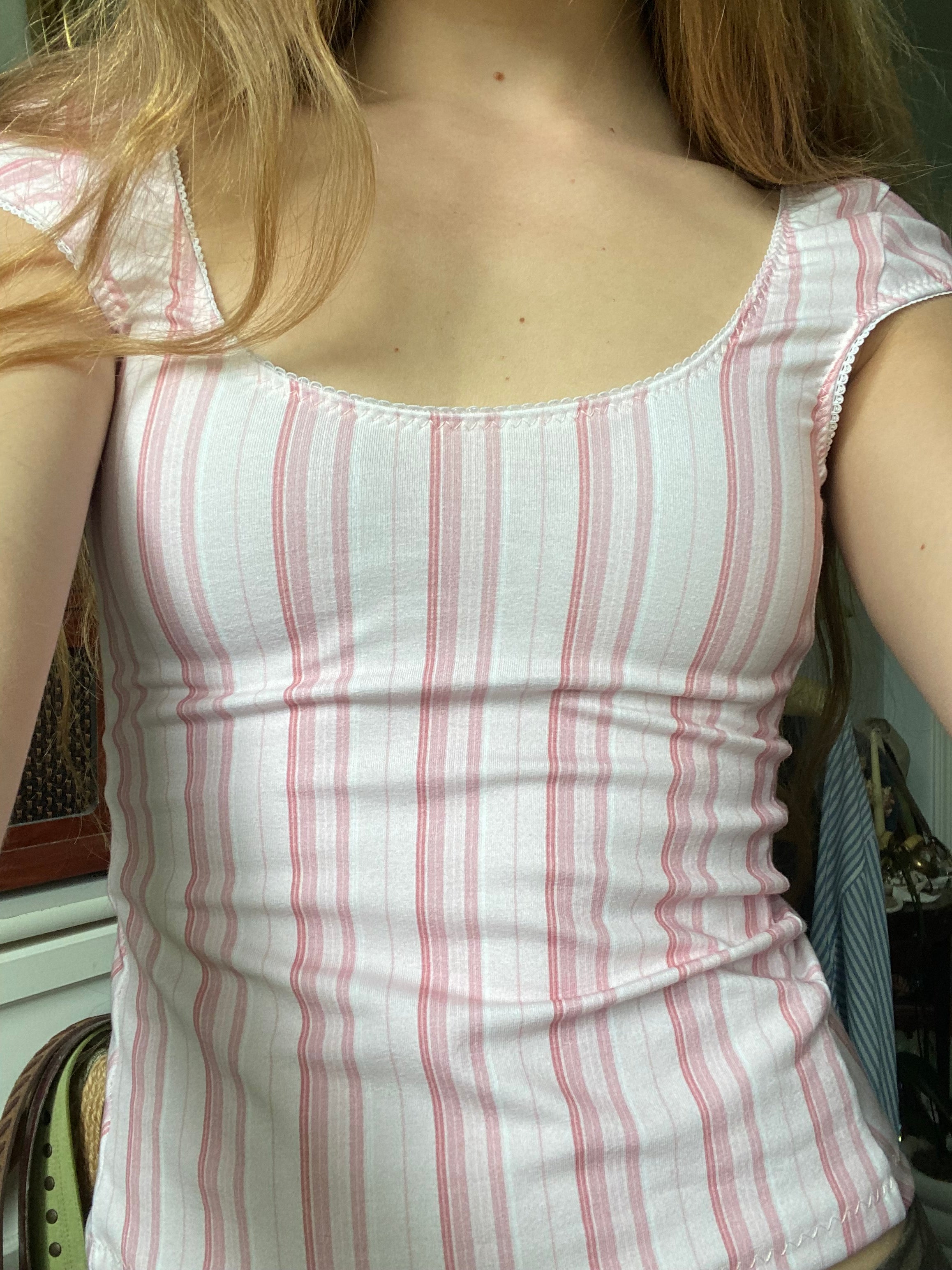 pink & white striped top