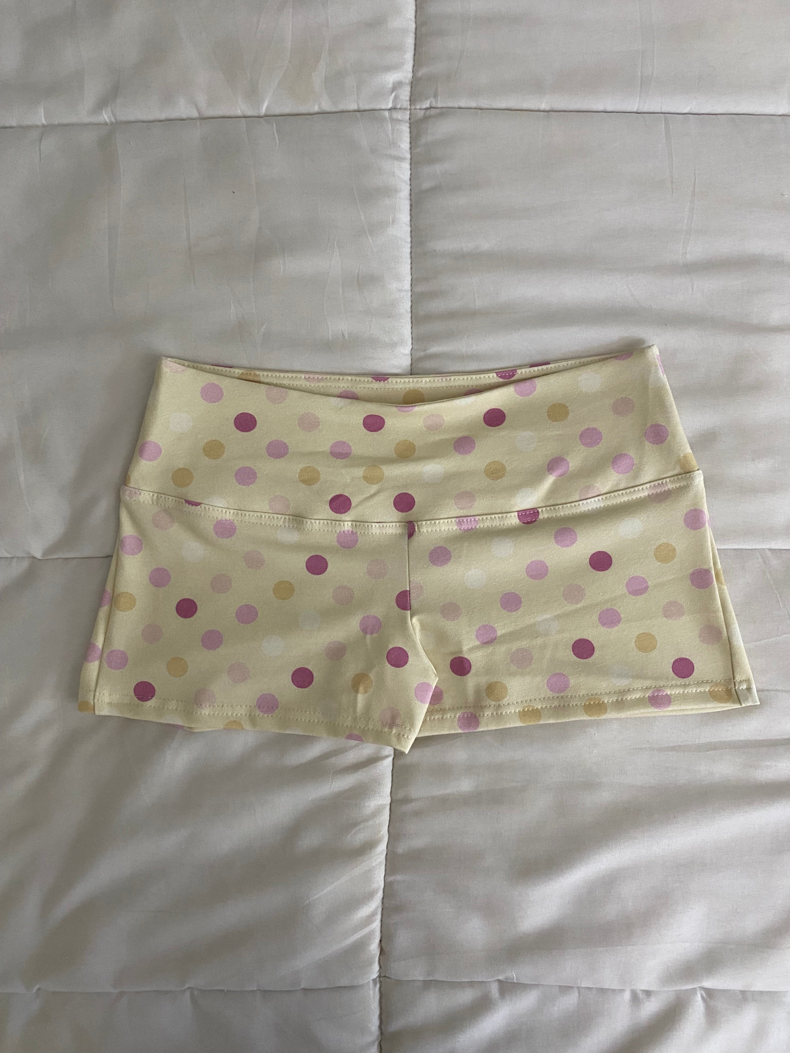 large polka dot shorts in yellow