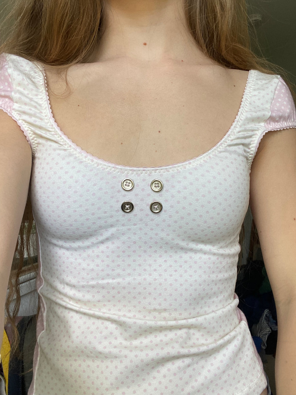 pink & cream silver button top