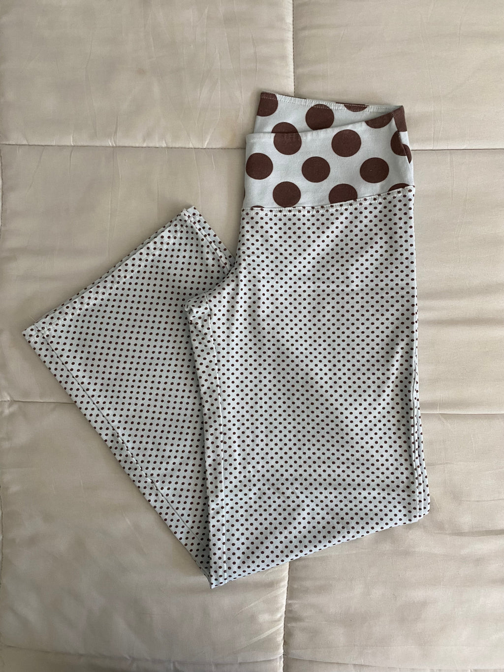 blue & brown polka dot pants