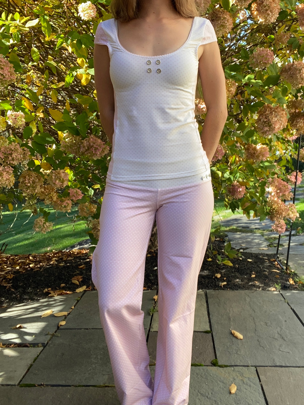 pink & cream silver button top