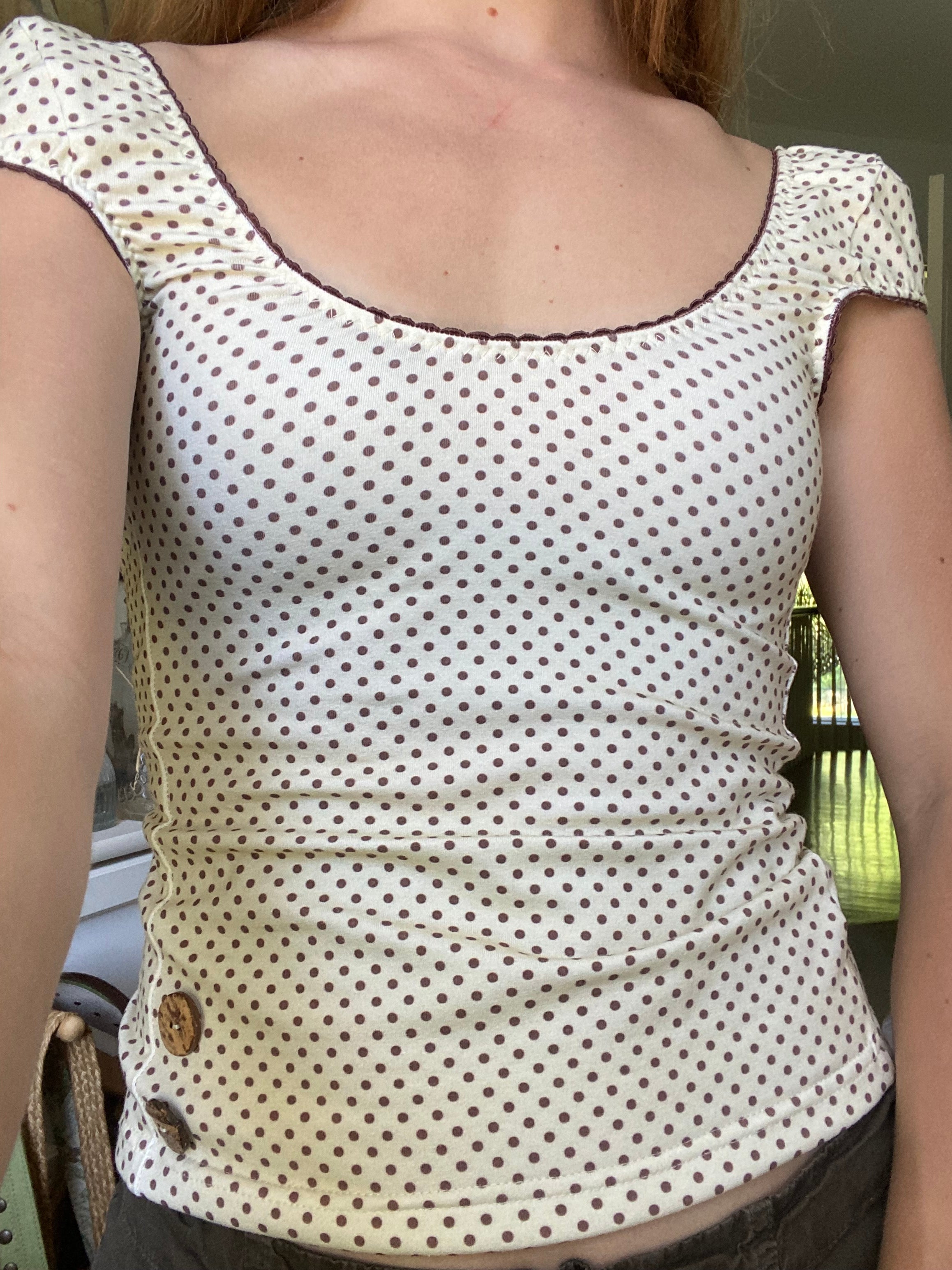 yellow & brown polka dot top