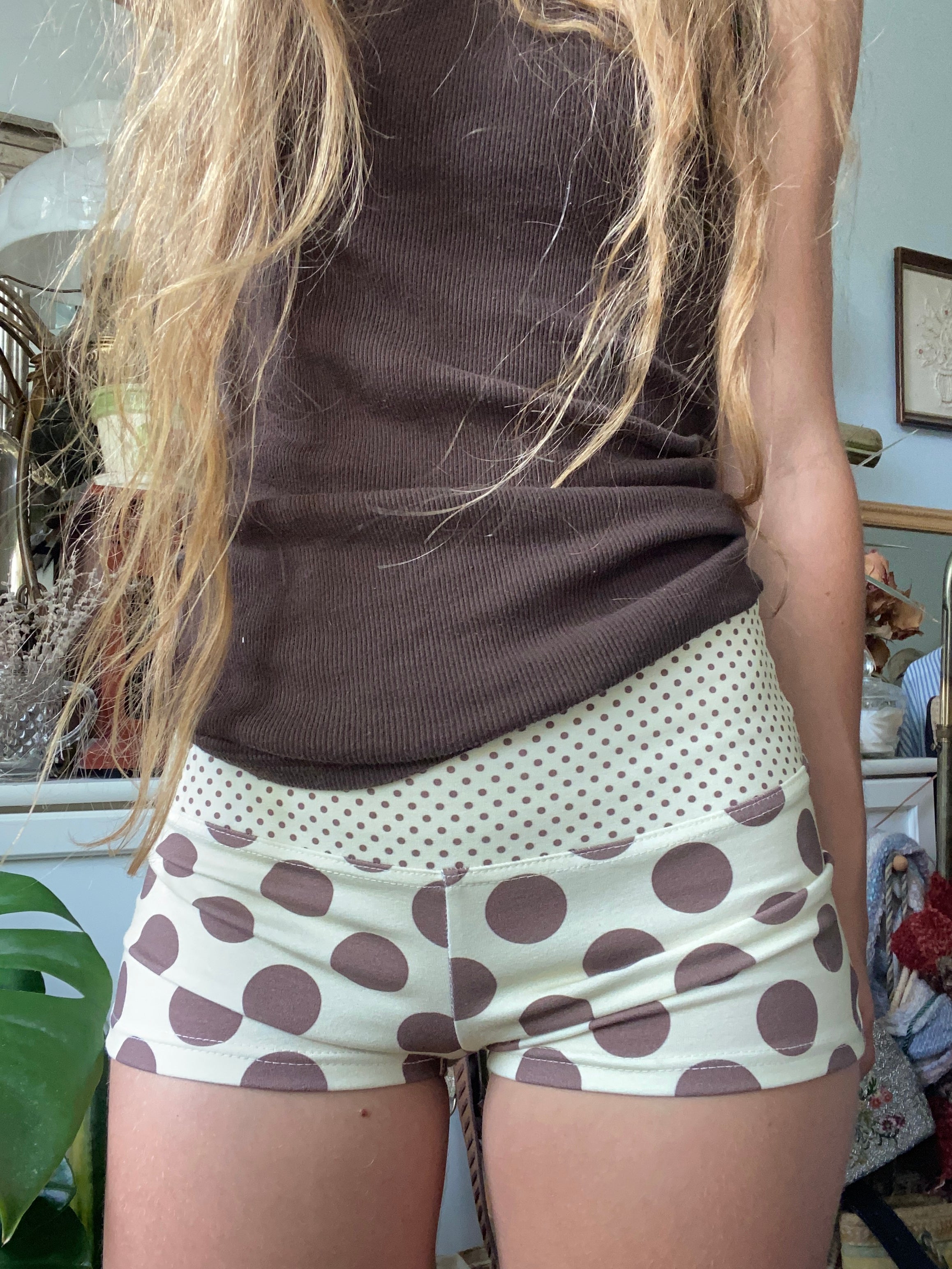 yellow & brown polka dot shorts