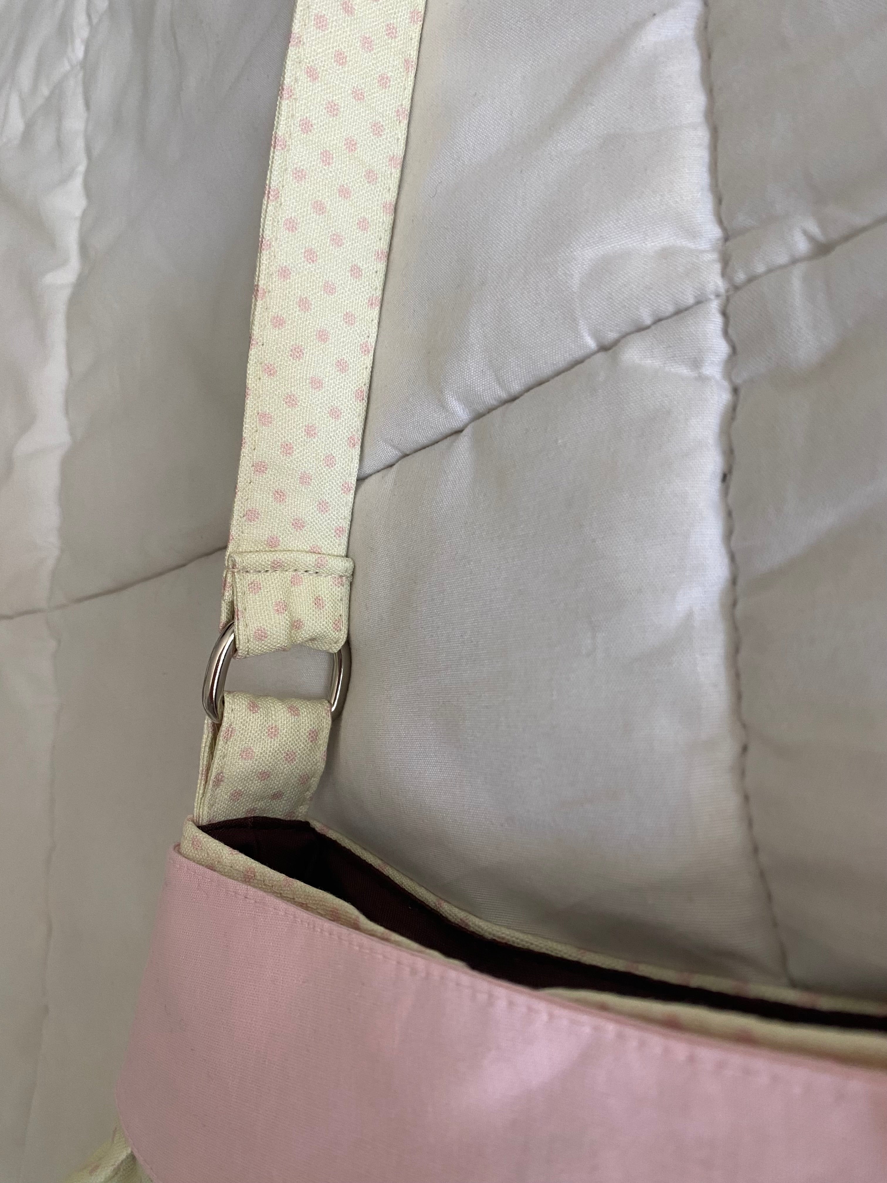 cream & pink polka dot purse with button