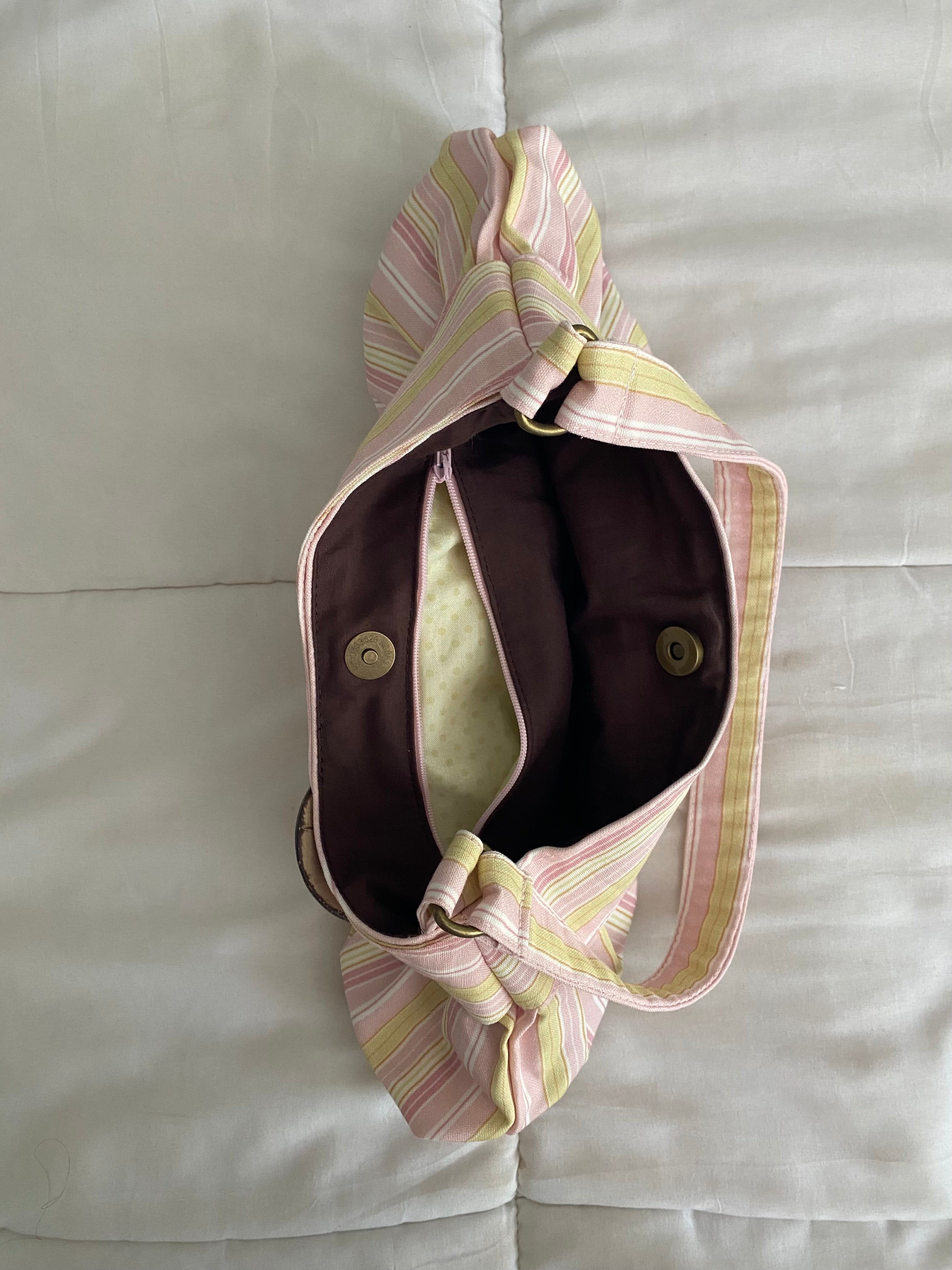 pink & yellow striped purse with buckle