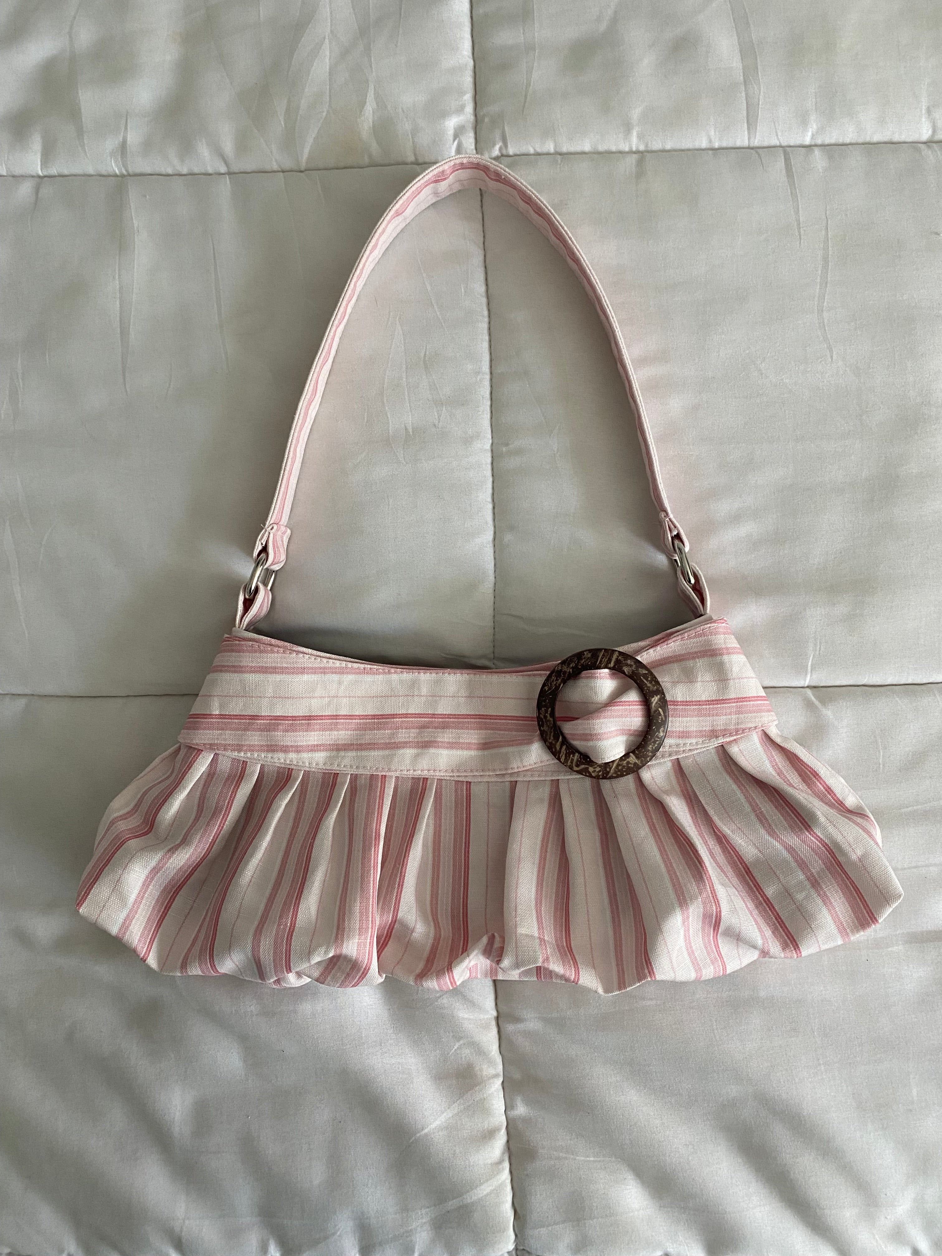 pink & white striped purse with buckle