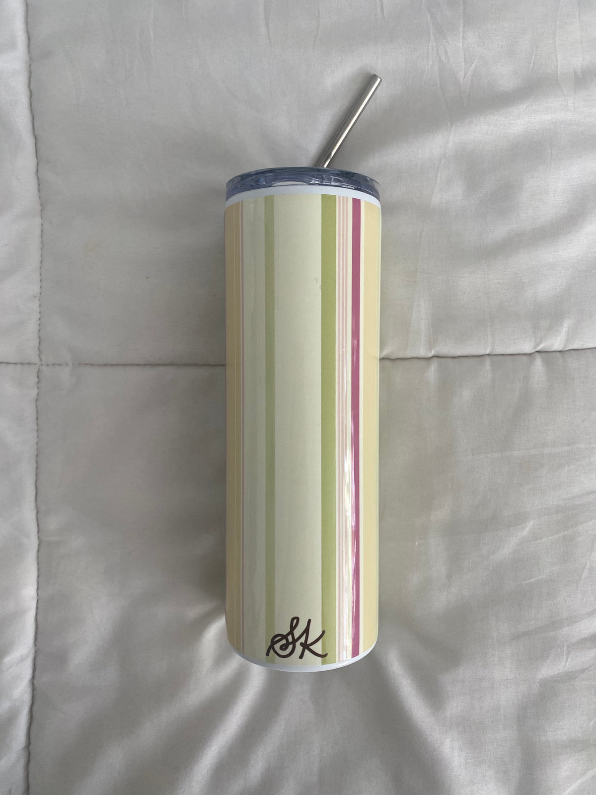 yellow/green/pink striped tumbler
