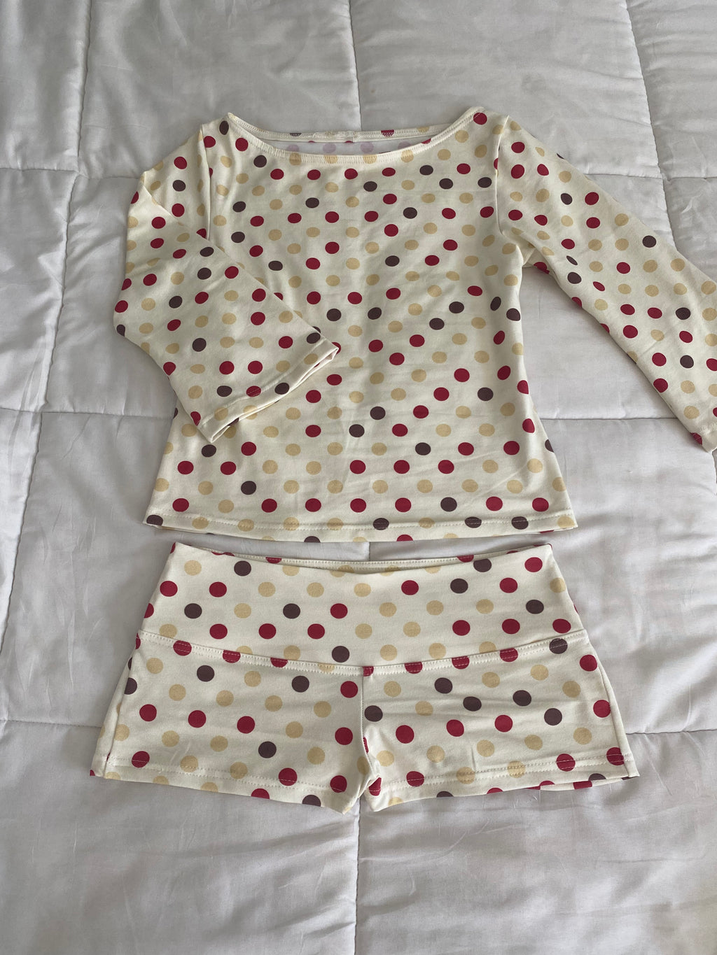 red & brown polka dot shorts