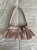 brown & pink striped purse with buckle