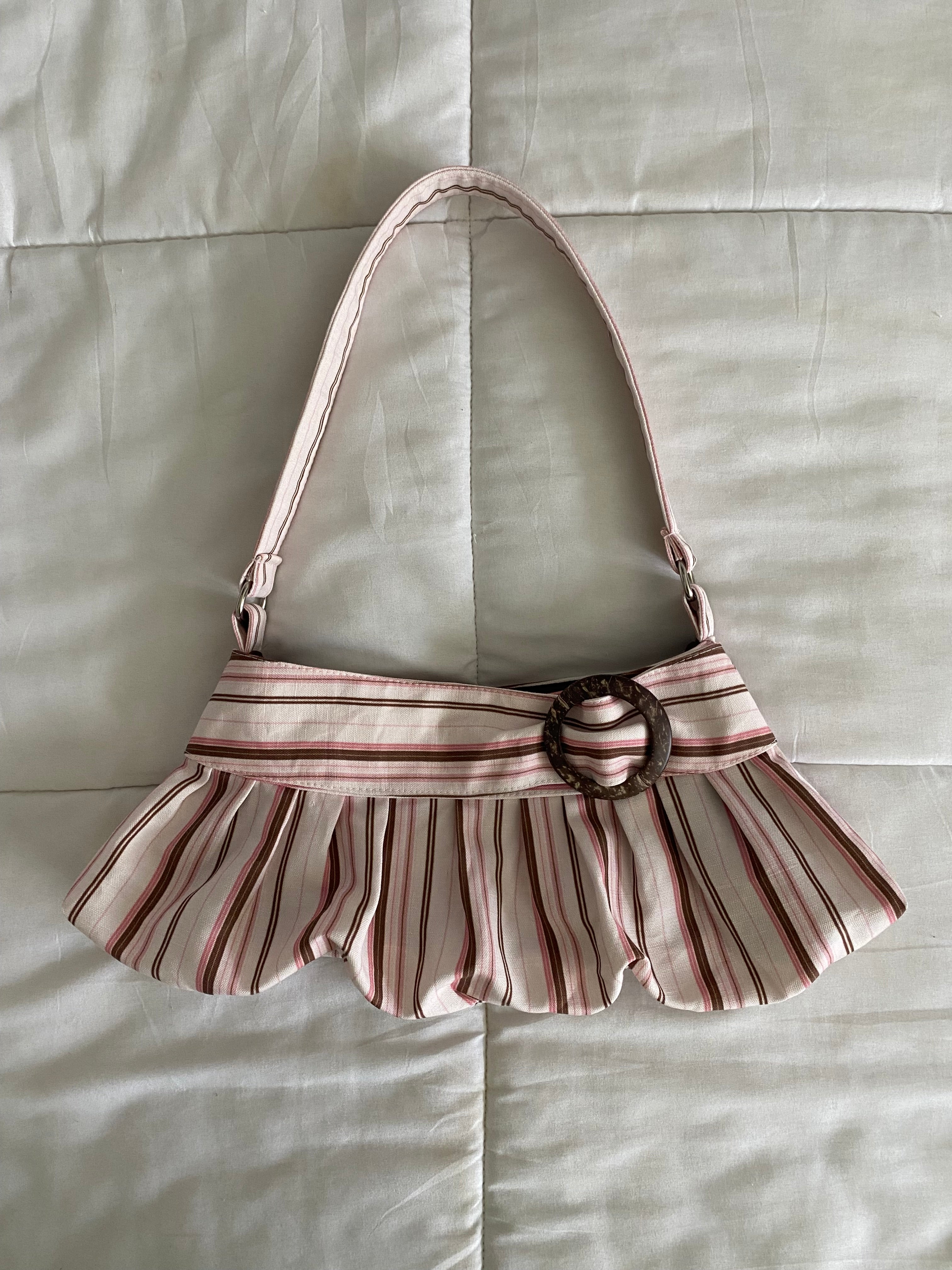 brown & pink striped purse with buckle