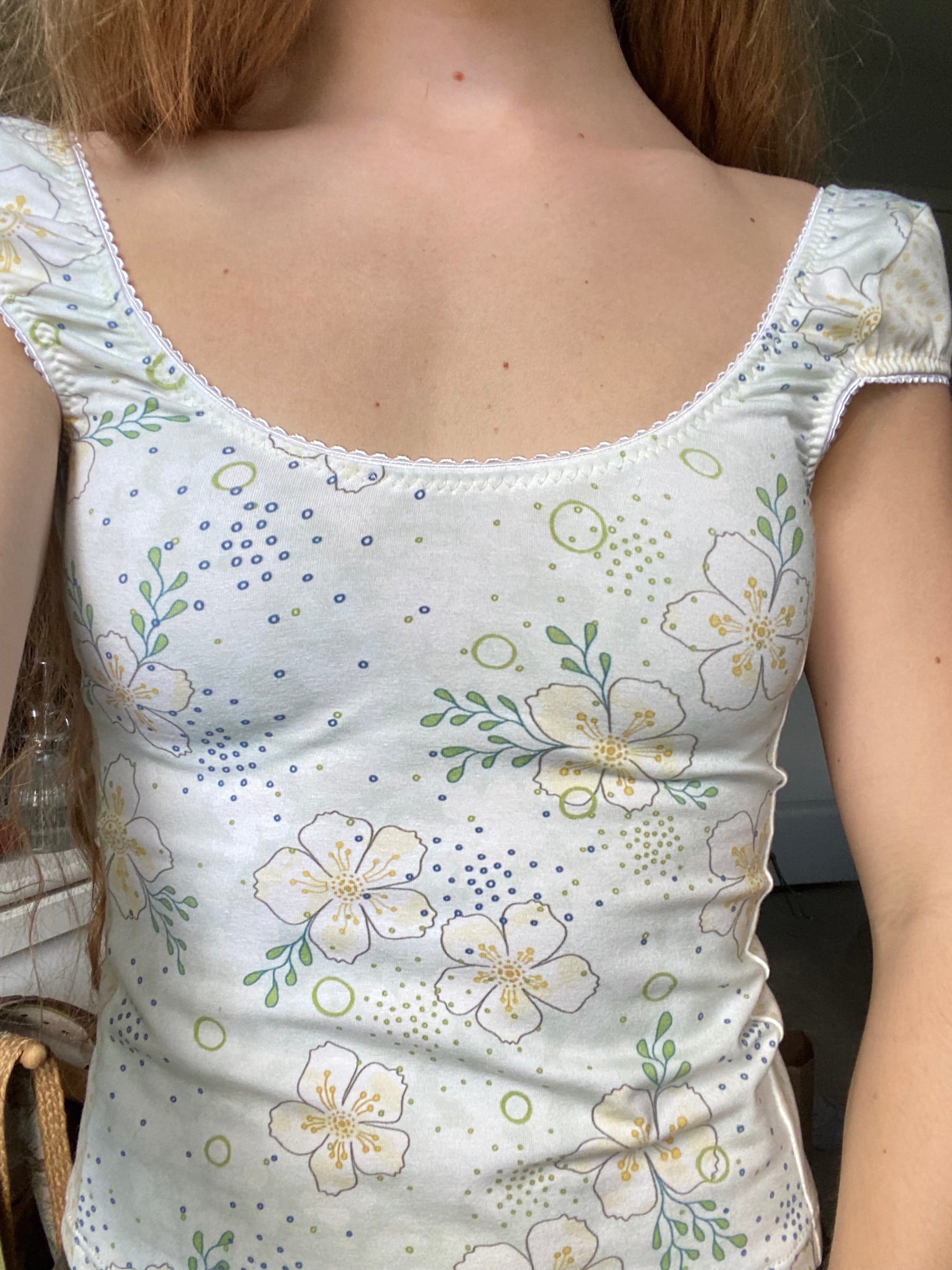 blue & yellow floral/polka dot top
