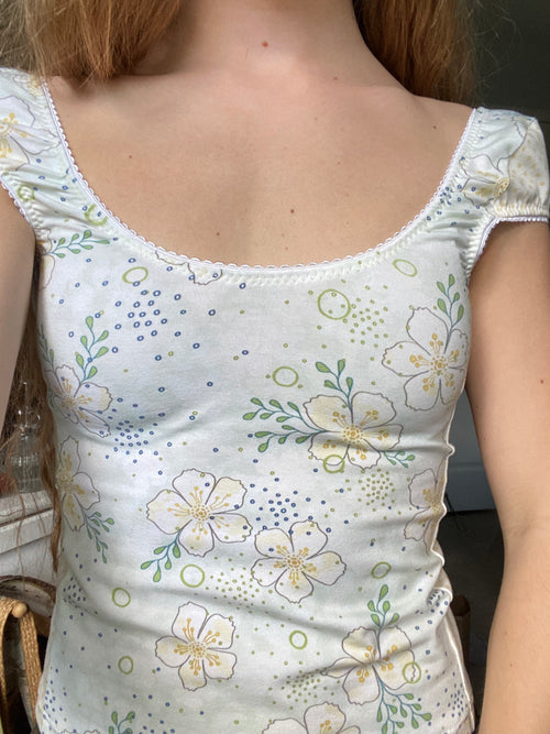 blue & yellow floral/polka dot top