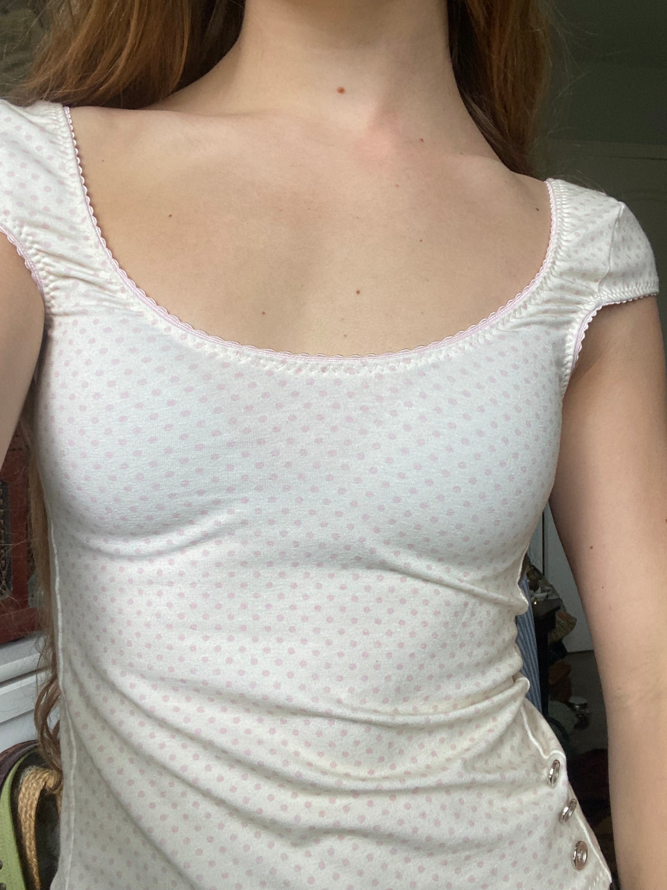 tiny pink & cream polka dot top