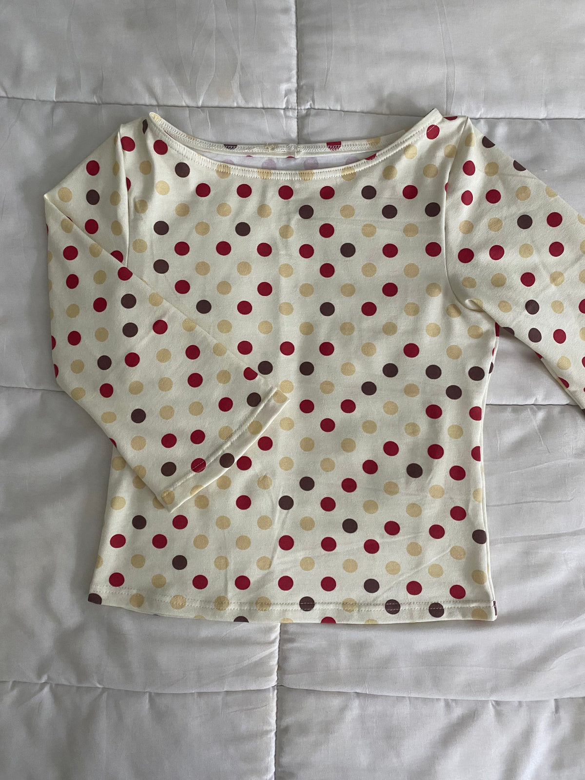 red & brown polka dot long sleeve top