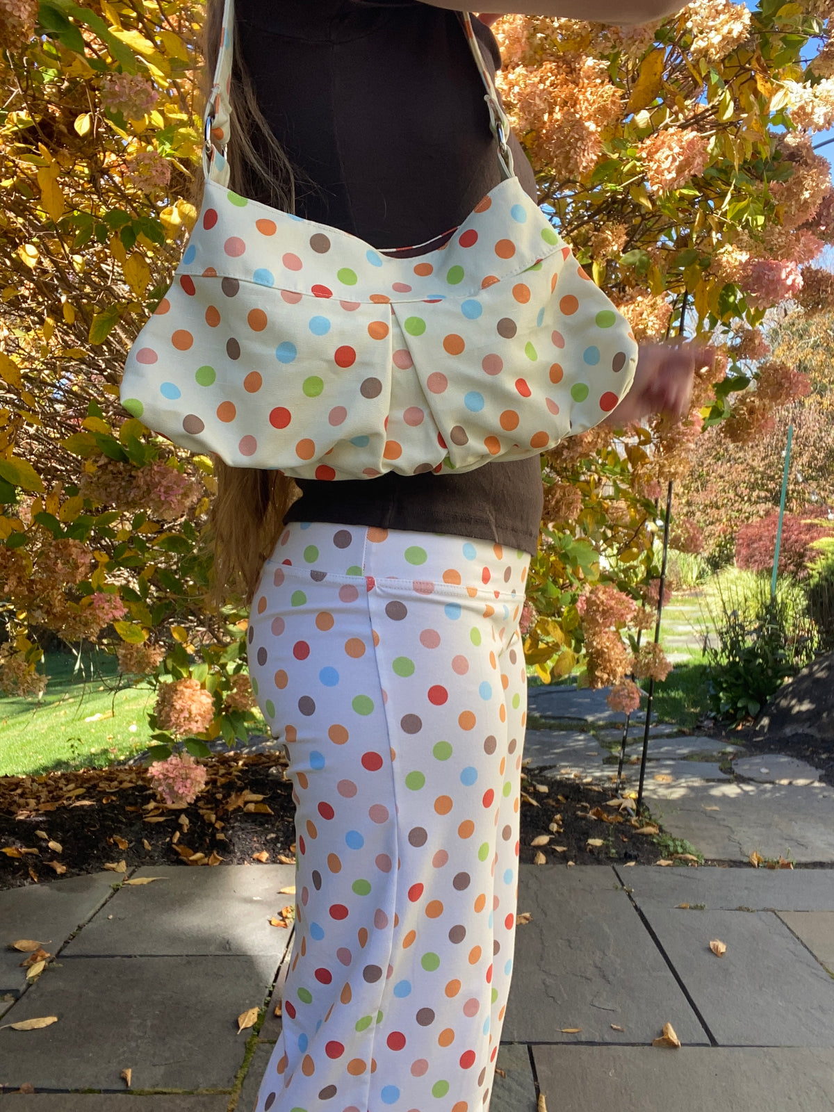 large polka dot multicolored purse
