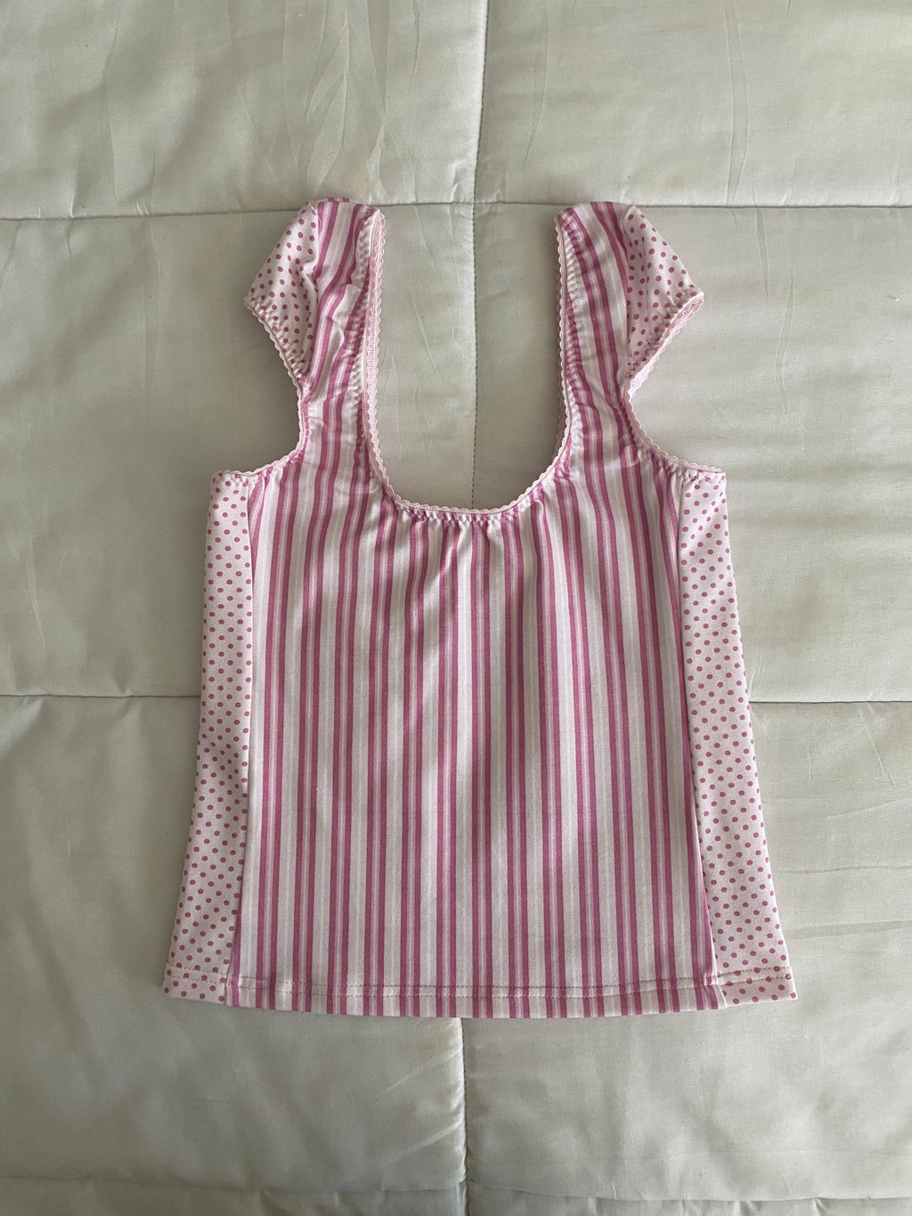light pink & dark pink stripe/polka dot top